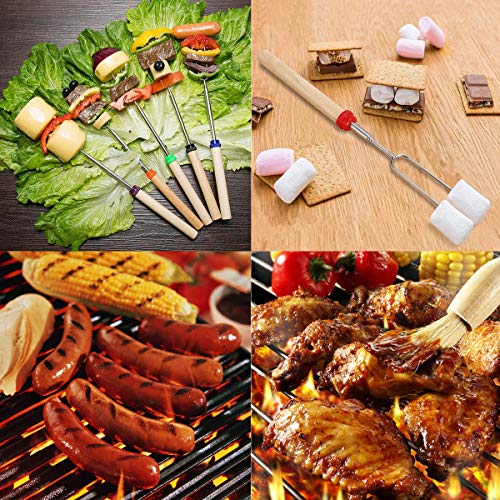Mluchee 8Pcs Marshmallow Roasting Sticks Smores Skewers for Fire Pit 32inch Telescoping Sausage BBQ Hot Dog Forks Portable Carrying Bag for Grill Campfire