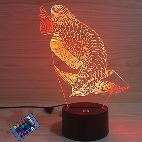 Creativo 3D Arowana Luz Nocturna 16 Colores Cambio USB Power Control Remoto Interruptor Táctil Decoración Lámpara de Ilusión Óptica LED Mesa
