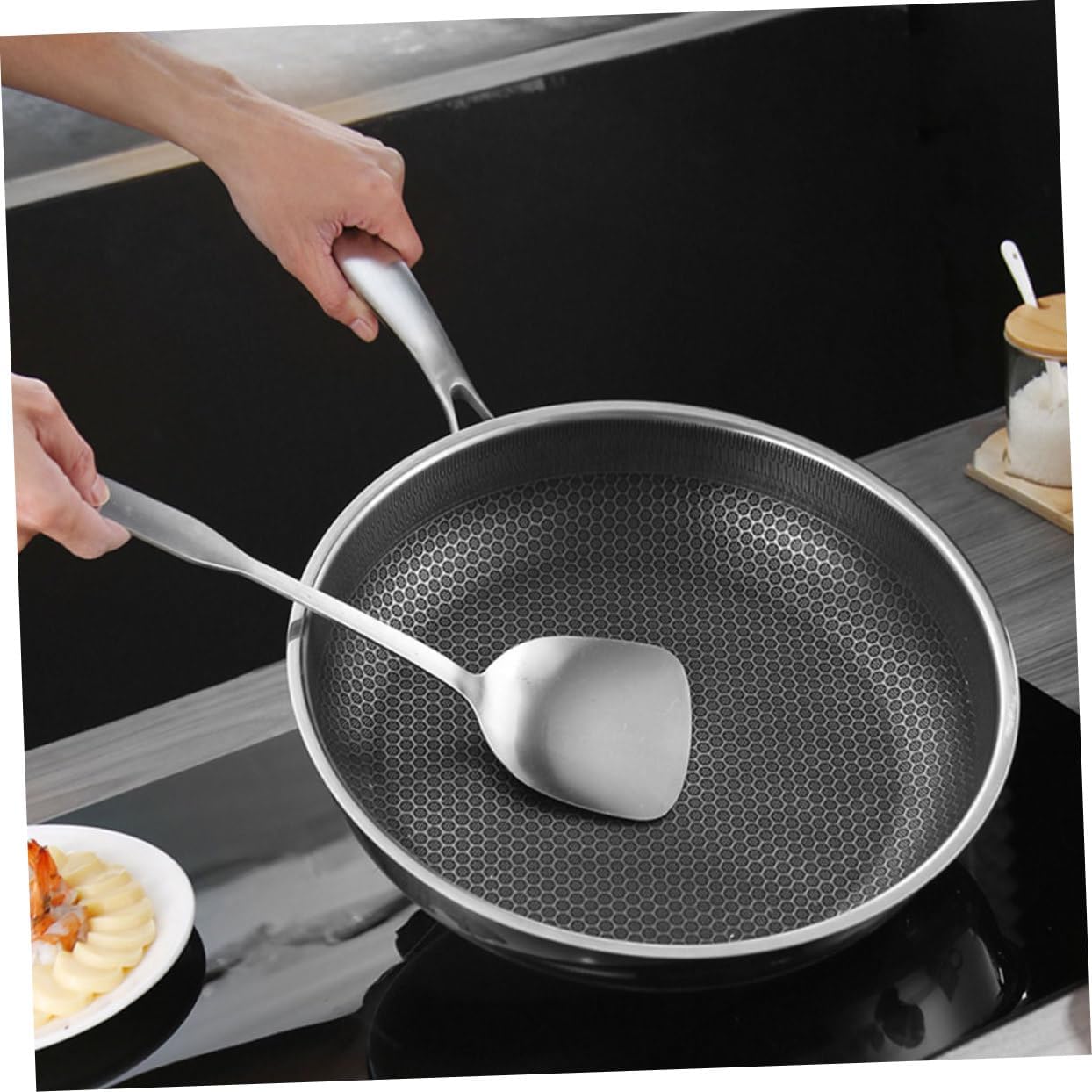 Stainless Steel Egg Frying Pan Honeycomb Bottom Non-stick Skillet for for Camping and Home Use and Easy to Clean