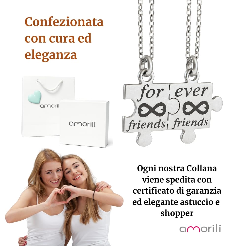 Collana Migliori Amiche BFF Puzzle Divisibile in Acciaio Inox | Set 2 Collane Amicizia | Ciondolo che si Divide | Idea Regalo Amiche Speciali cll1917