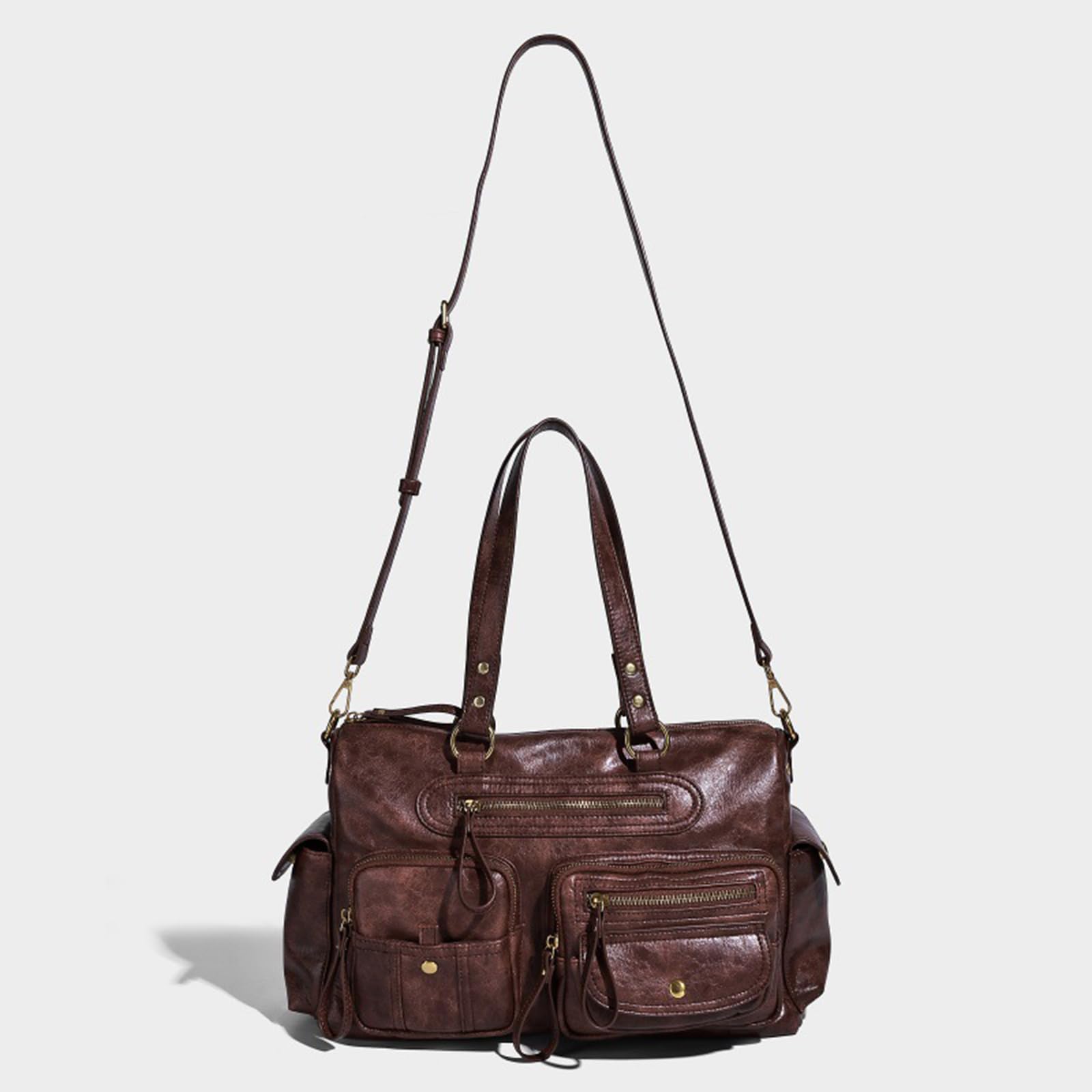 Borsa a tracolla da donna in PU stile anni '90 con tasche multiple borsa retrò con cerniera a tracolla per viaggi