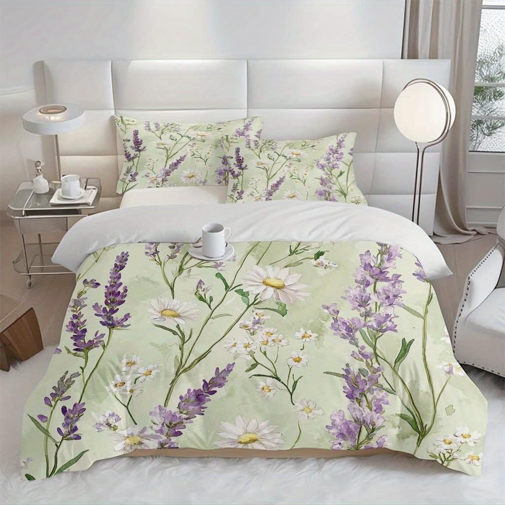 Linge de maison 155x220 lavande et marguerites avec taies d'oreiller