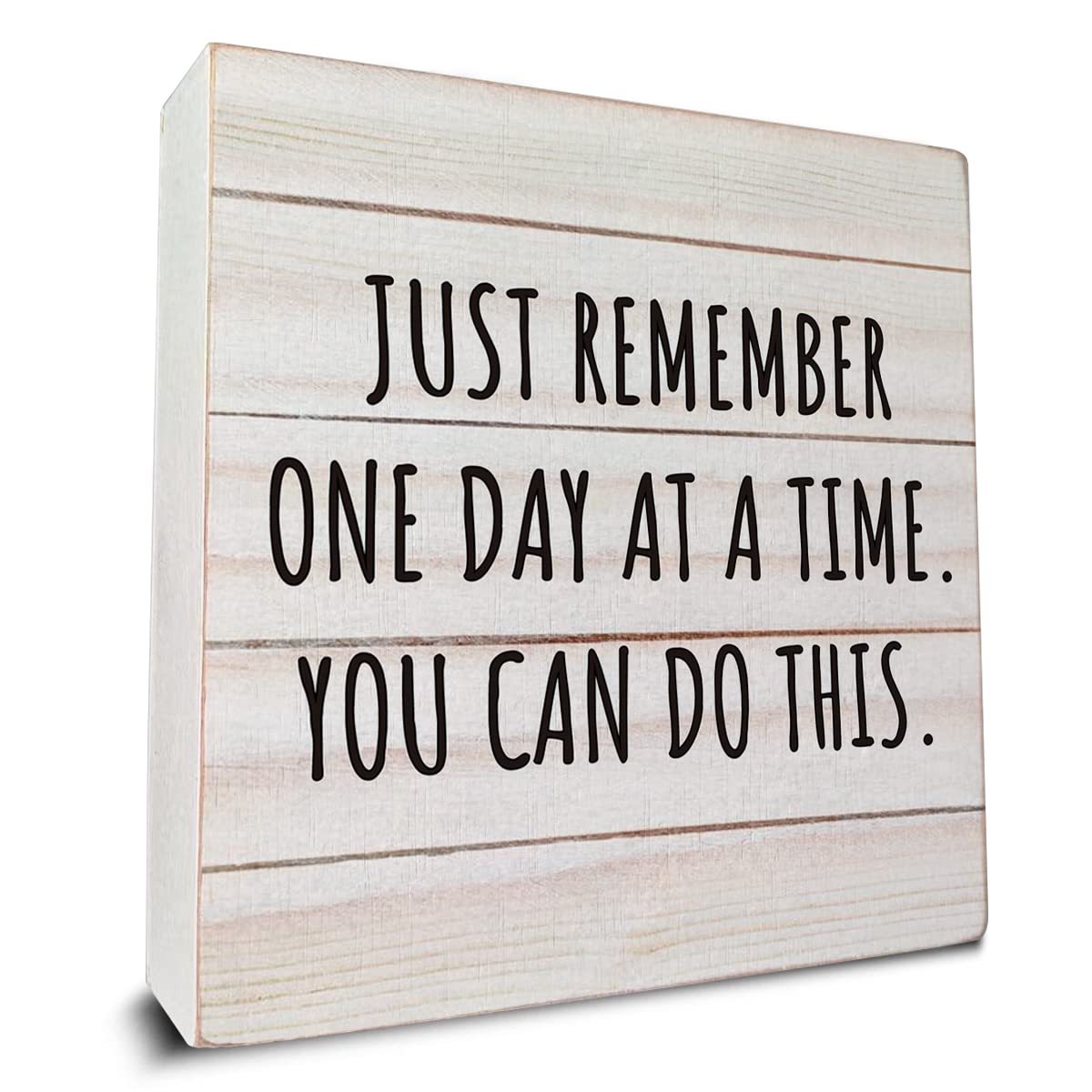 Just Remember One Day at a Time Wooden Box Sign Desk Decor, Inspirational Quote Wood Box Sign for Home Office Shelf Table Decoration 5 X 5 Inch