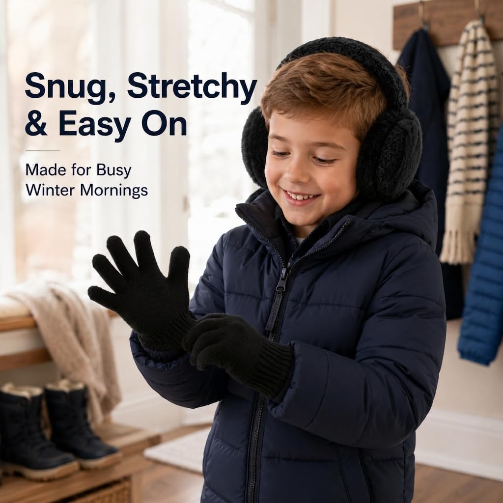 BEARAE Kids Knit Earmuffs Gloves Set Winter Soft Plush Ear Muffs Boys Girls Elastic Knit Mittens Outdoor Warm Ear Warmers