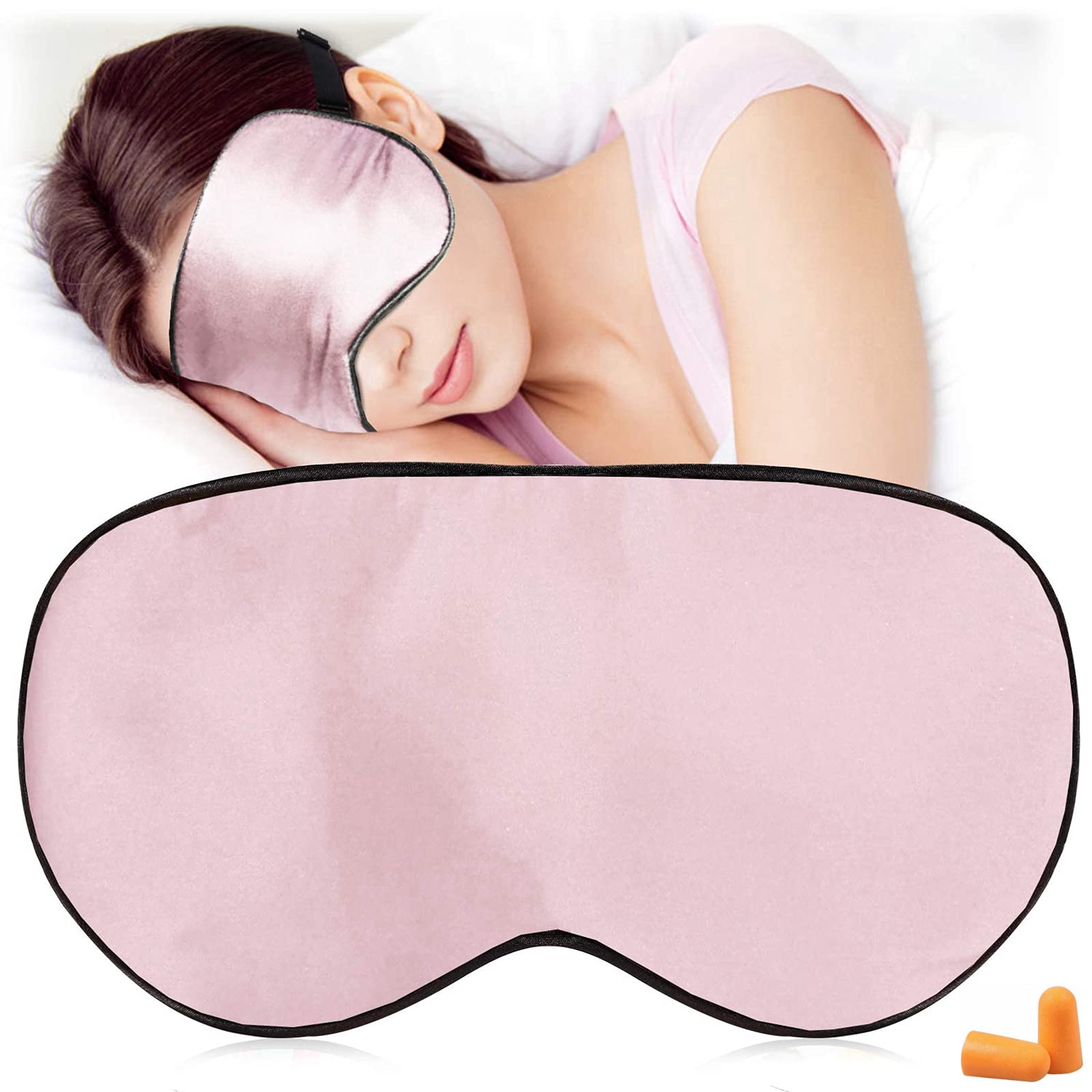 UAMAL Masques De Sommeil Pour Femme, Masque Pour Les Yeux En Soie, Super Doux Et Confortable Avec Sangles Réglables, Masque De Sommeil Léger Occultant Léger - Rose