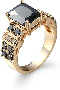Black Onyx 14K Yellow Gold Filled Princess Cut Stone Gemstone Solitaire Ring Wedding Jewelry Ring Available 6,7,8,9,10 US 8