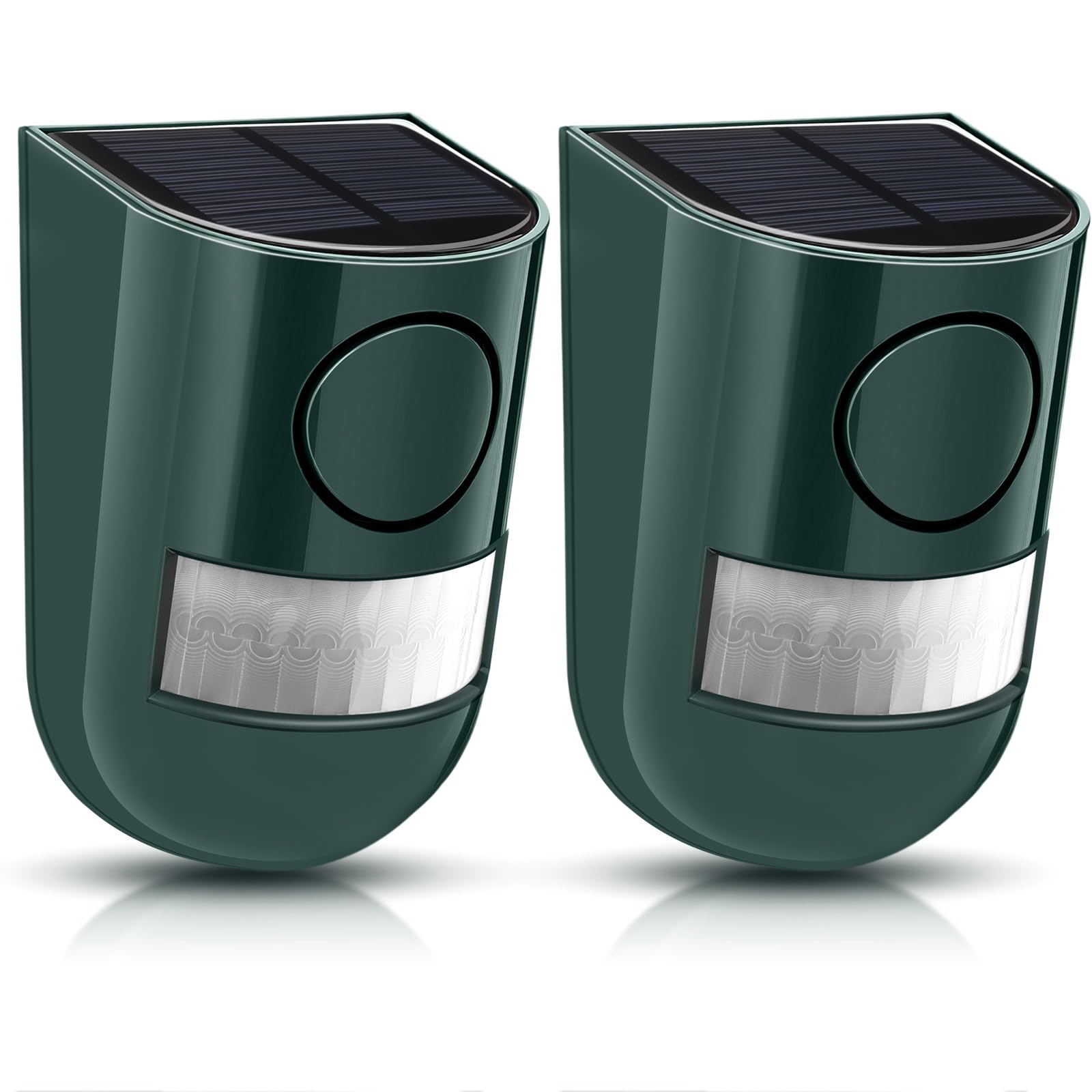 Photo 1 of Qualirey Solar Sound and Light Alarm Motion Sensor 129db Outdoor Security Siren Waterproof Activated Detector Driveway Alarm 6 LEDs Flash Warning Deterrent Strobe System for Home, Farm(Green,2 Pack)
