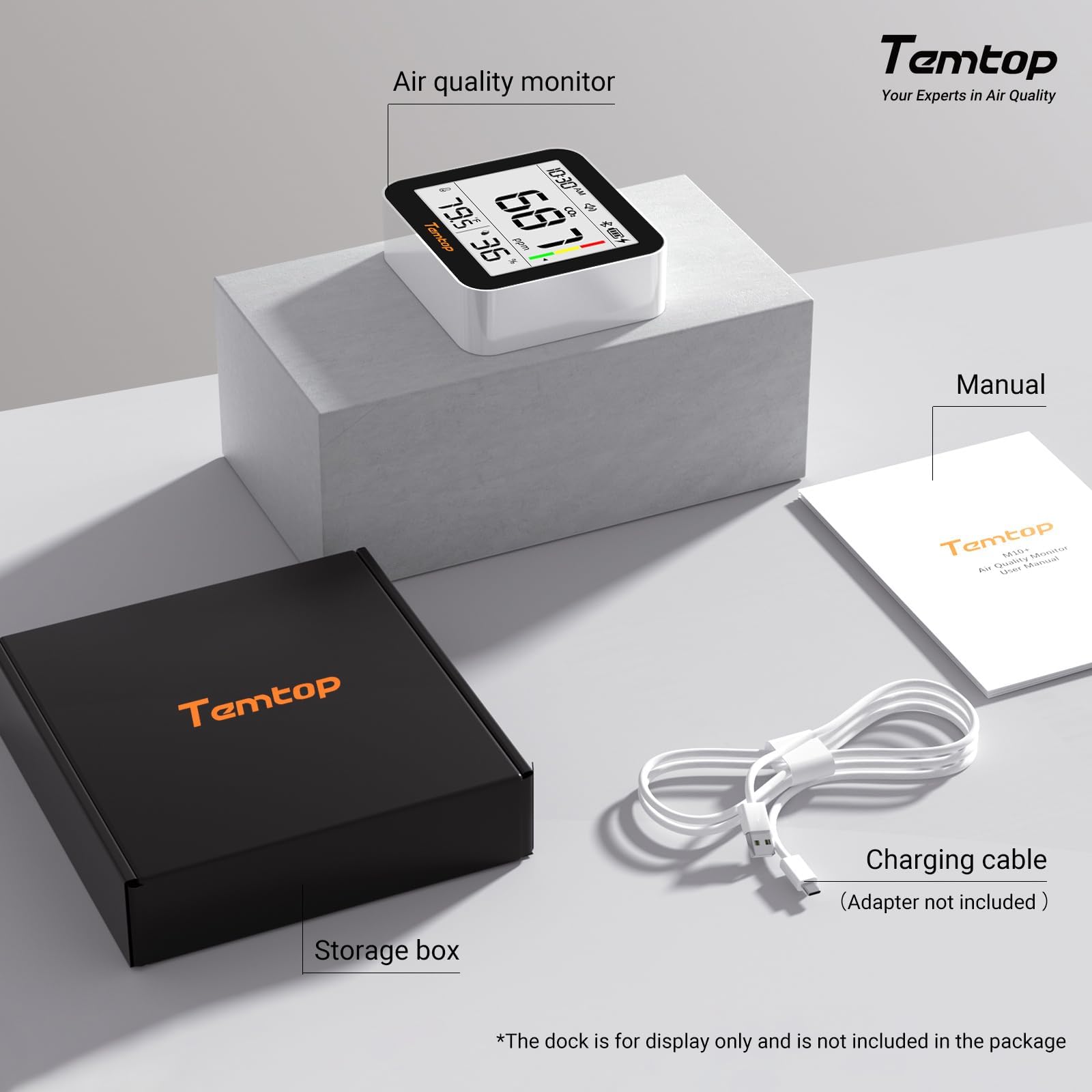 Temtop Misuratore di Qualità dell'Aria con Rilevamento CO2, Bluetooth, Monitoraggio in Tempo Reale, Termoigrometro per Interni C10 2ND