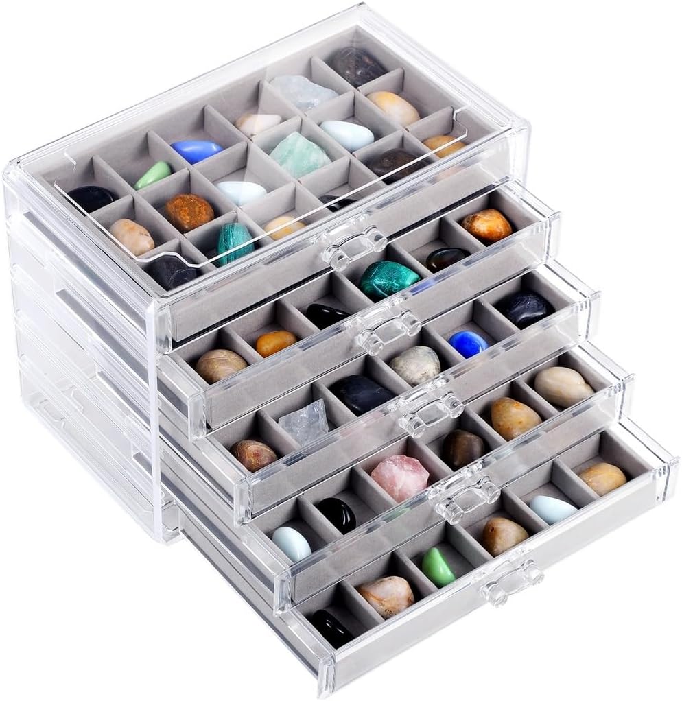 90-Grid Acrylic Storage Case With Removable Velvet Dividers, 5-Drawer Organizer For Collectibles