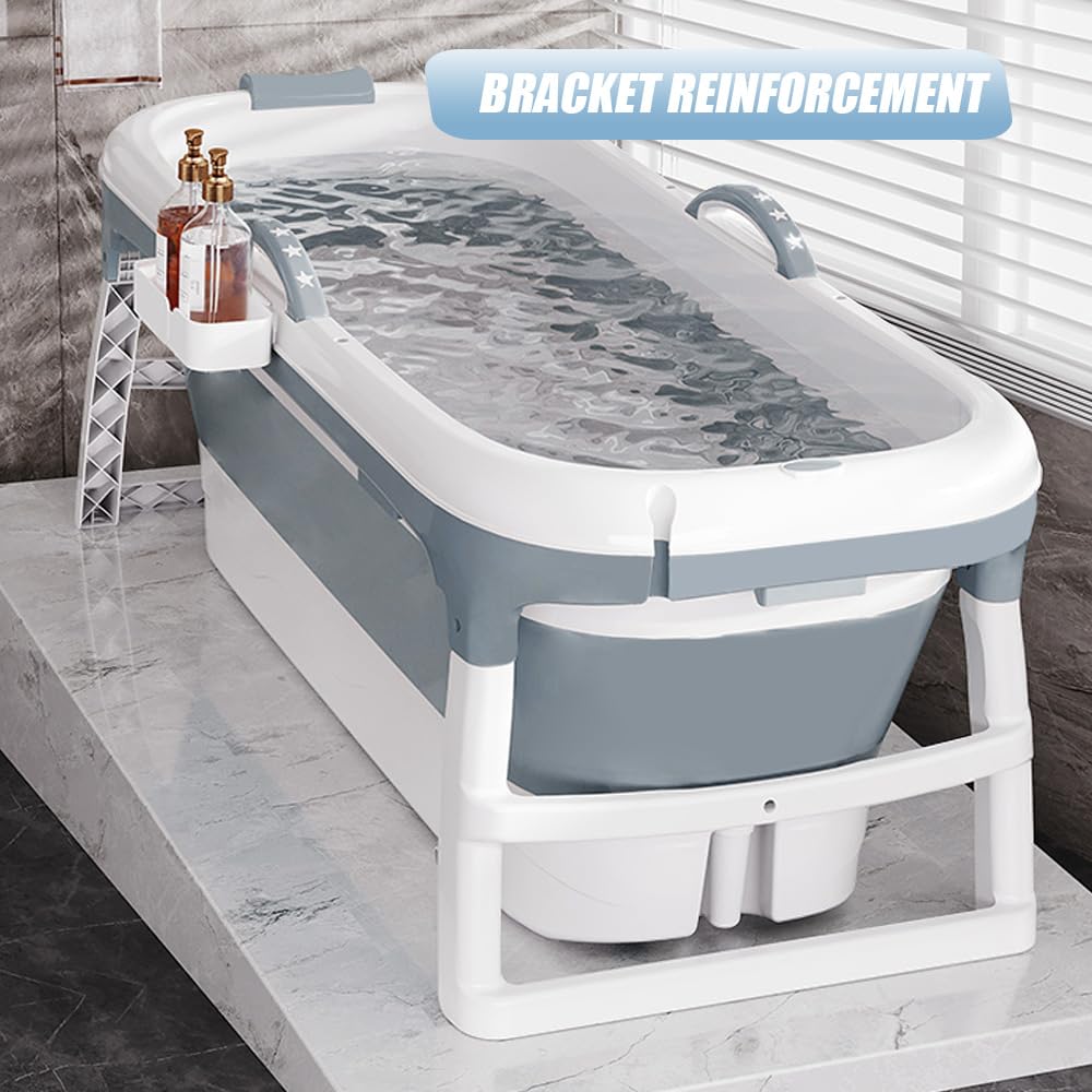 Vasca da bagno pieghevole per adulti, vasca da bagno portatile, barile da bagno, piscina da bagno in plastica, vasca da bagno extra grande per adulti con coperchio, 118 x 60 x 53 cm (grigio)