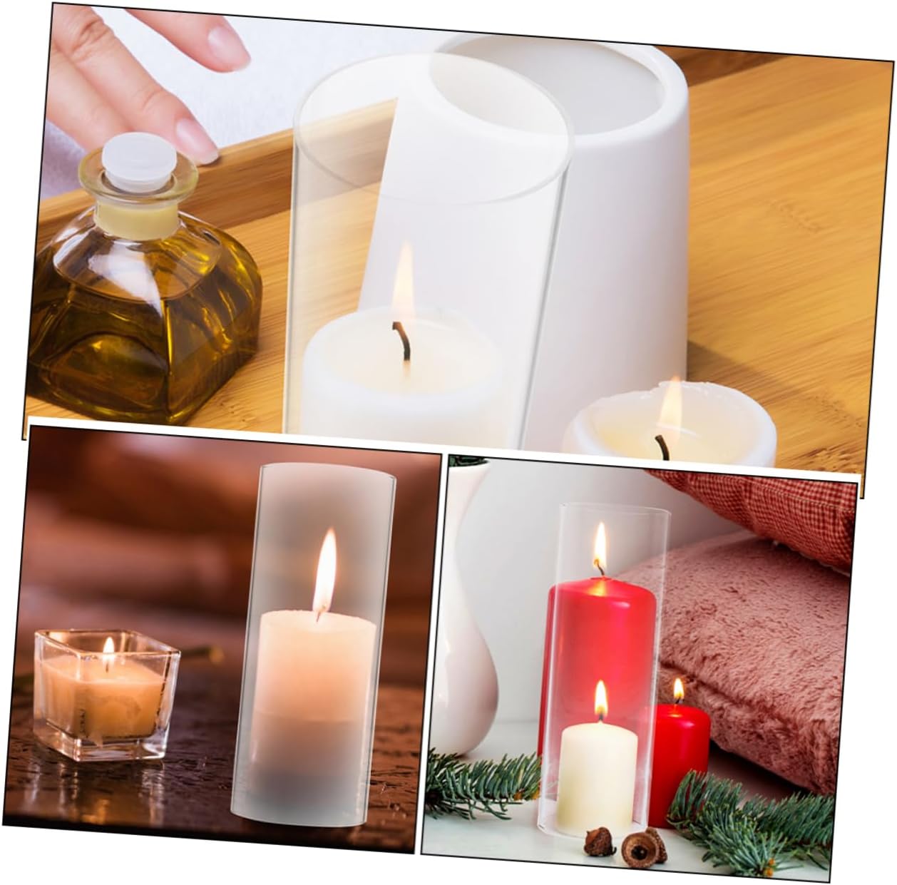 Garneck Glass Tealight Candle Holder Cover Vintage Style Desktop Lampshade Straight Tube Chimney for Draft Flame Fits for Living Room Decor