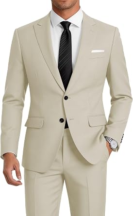 Mens 2 Piece Suit Two Button Slim Fit Formal Suits Peak Lapel Jacket Pants Set Wedding Business Dress Suit