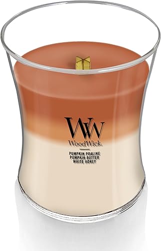 Vista 15 de WoodWick - Vela mediana en frasco con forma de reloj de arena, aroma Cafe Sweets, cera de mezcla de soja, mecha de madera Pluswick Innovation