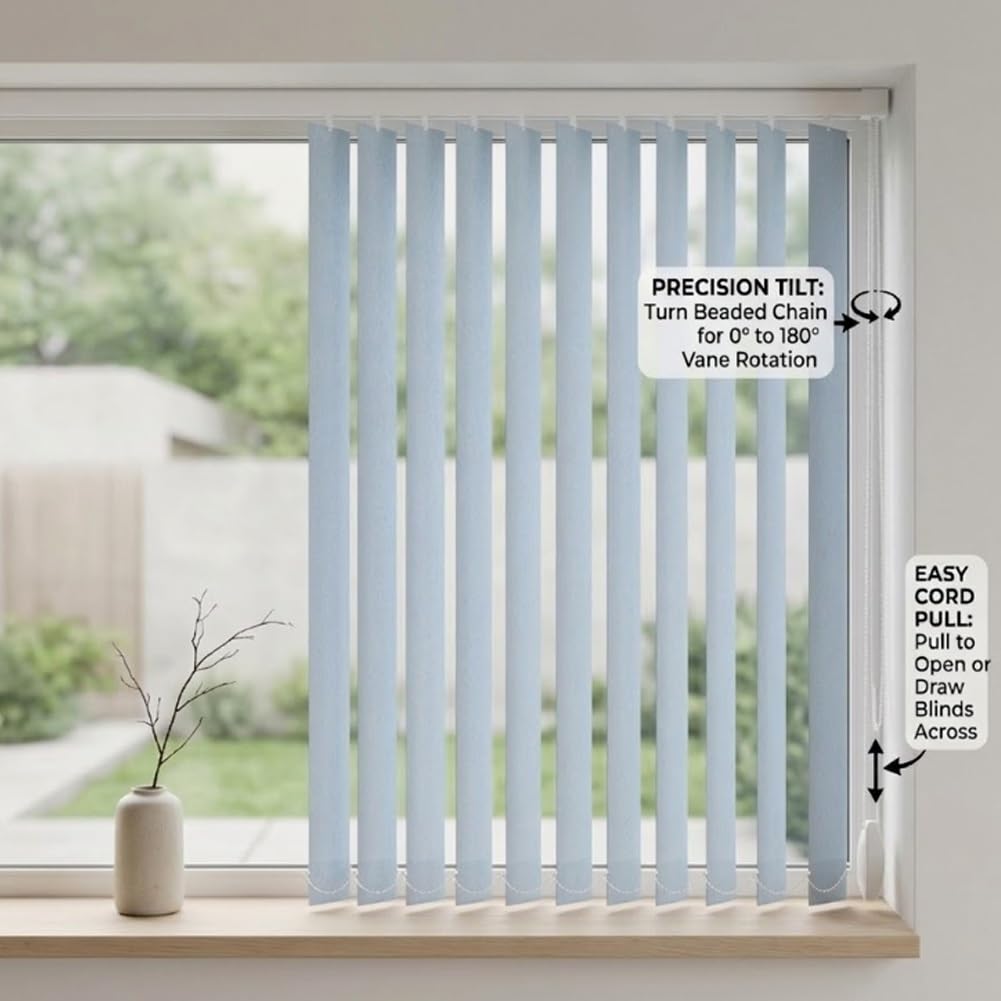 Blickdicht Vertikaljalousie Light Blue 80x200cm 160x240cm 220x300cm Lamellenvorhang Lichtdurchlässig Sichtschutz Lamellen Jalousie, Schiebevorhang Für Fenster Innen(140W*120H cm)