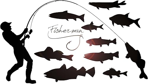 Vinilo grande para pared, diseño de pescador, pesca, hobby, peces, decoración grande (ig4393), color negro