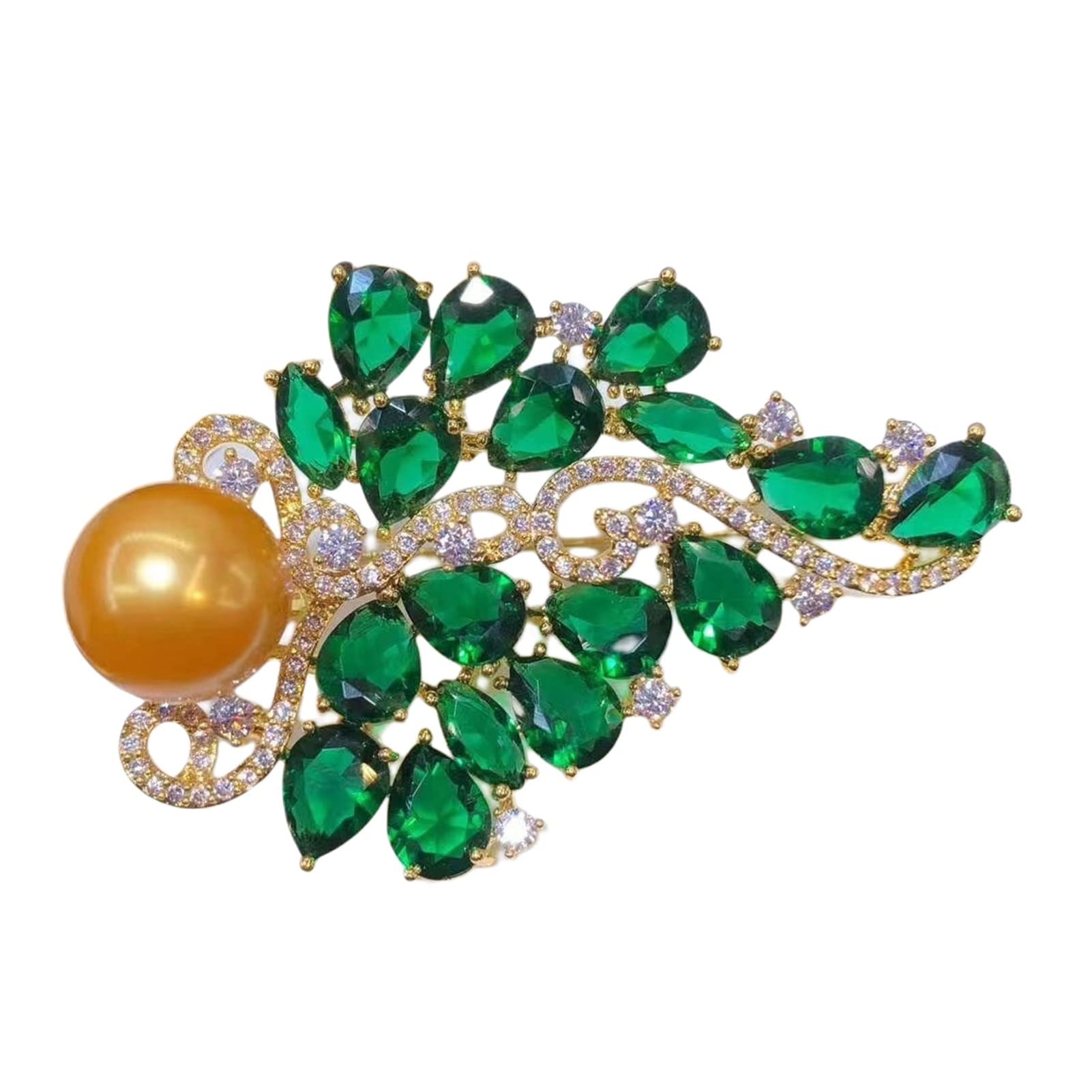Broche con Forma de Ramillete, Estilo Art déco, Broche de Perlas, Exquisita joyería, Chapado en Oro, 11-12 mm, Broche de Perlas de Agua Dulce for Damas