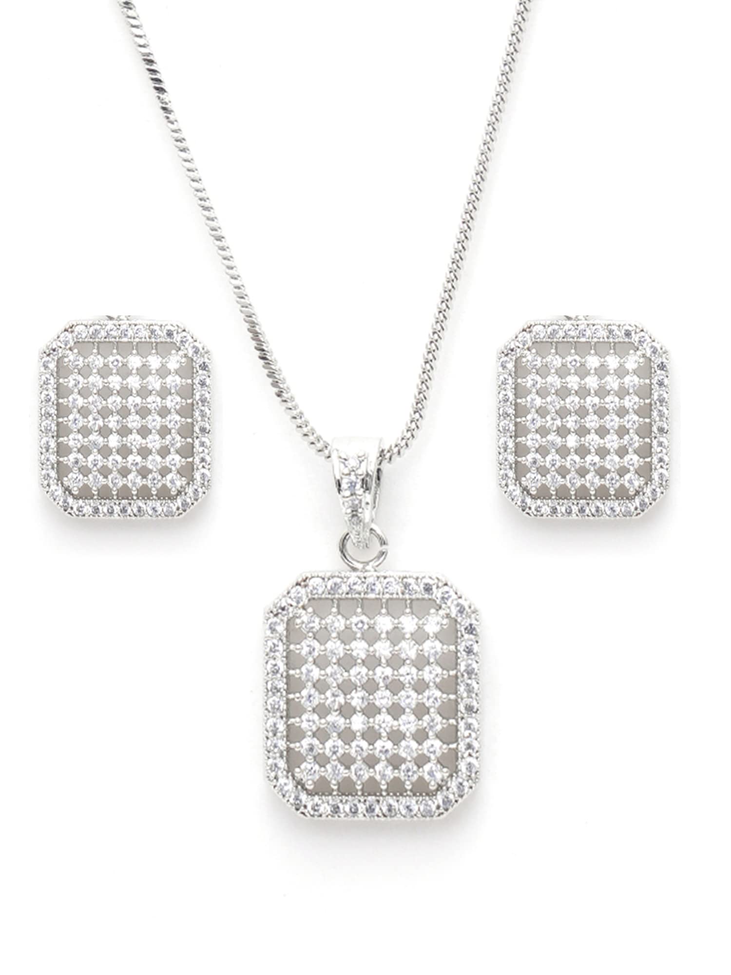Karatcart Silver-Tone American Diamond Studded Pendant Set for Women (B0B2P31287) Amazon Price History, Amazon Price Tracker