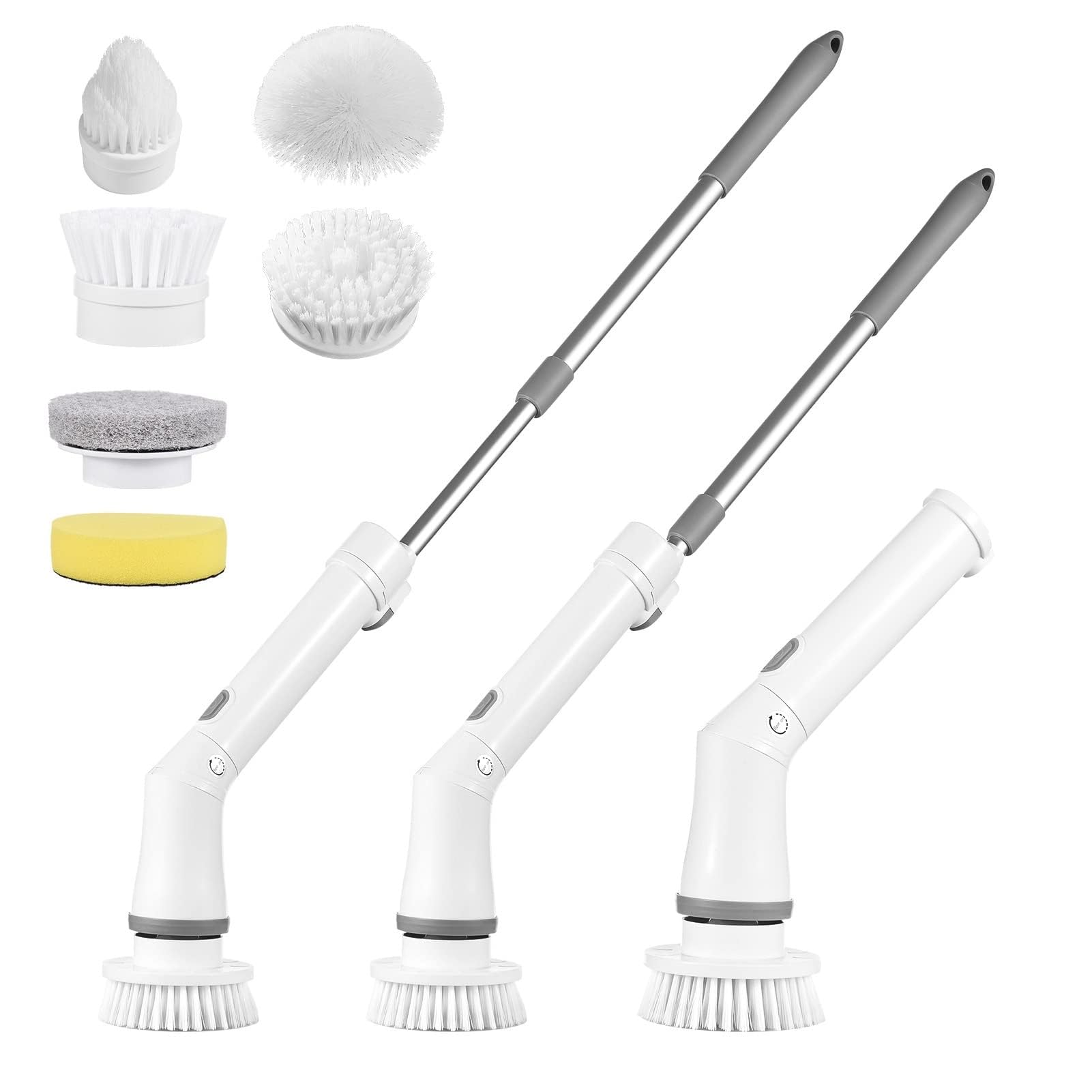 Limpiador Giratorio Eléctrico De Mano, Limpieza Eléctrica Inalámbrica, 2 Velocidades, Ajustable Con Varilla De Extensión, 6 Cabezales Brh Reemplazables For Baño, Bañera, Inodoro, Pared, Azulejo, Piso