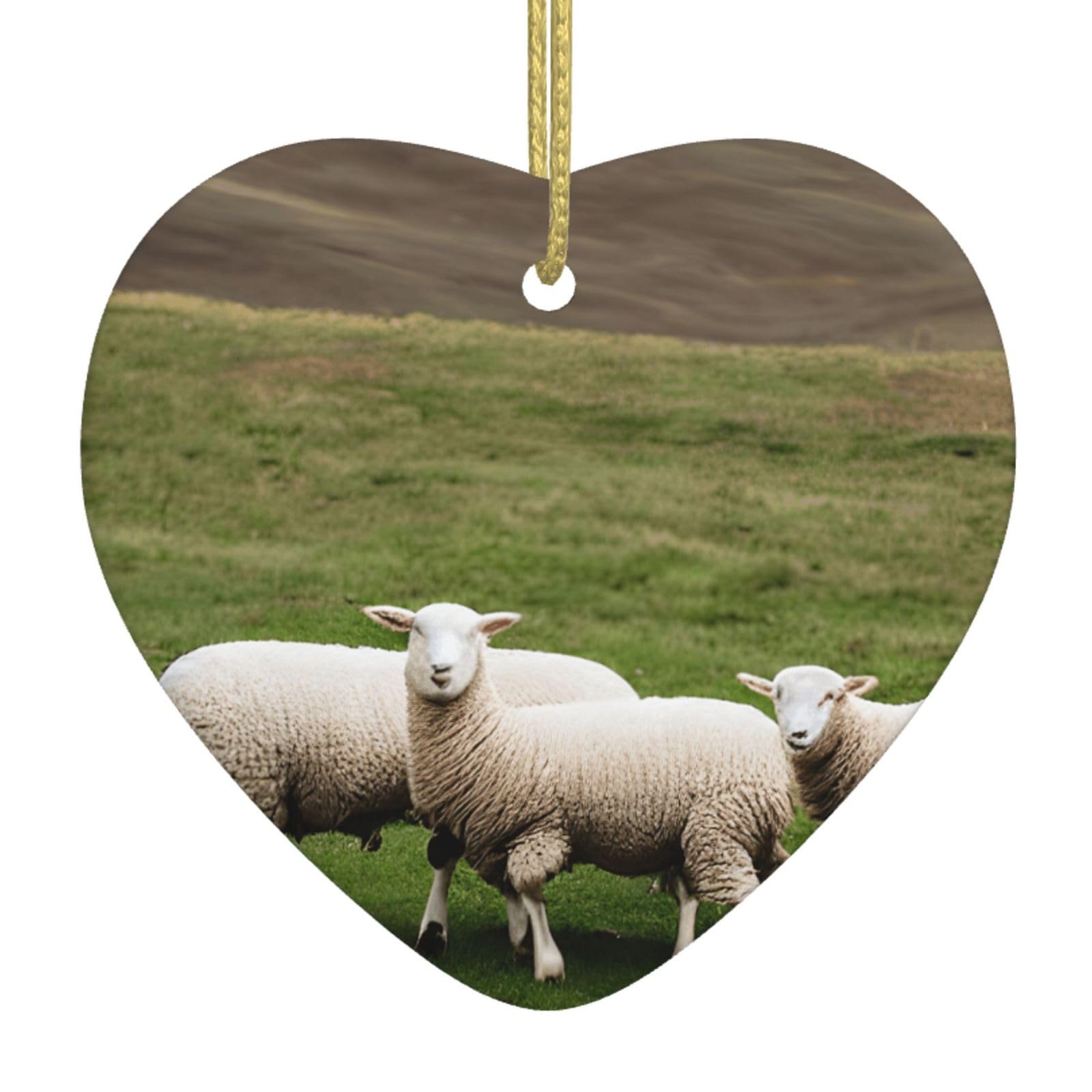 Nbtghga White Lambs And Sheep Print Christmas Ornaments, Ceramic Hanging Ornament, Xmas Tree Decoration, Holiday Home Decor