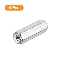 Vista 3 de uxcell Tuercas de acoplamiento M6 x 1 paso de 1.378 in de longitud, 4 tuercas de acoplamiento de varilla hexagonal métrica de acero inoxidable 304