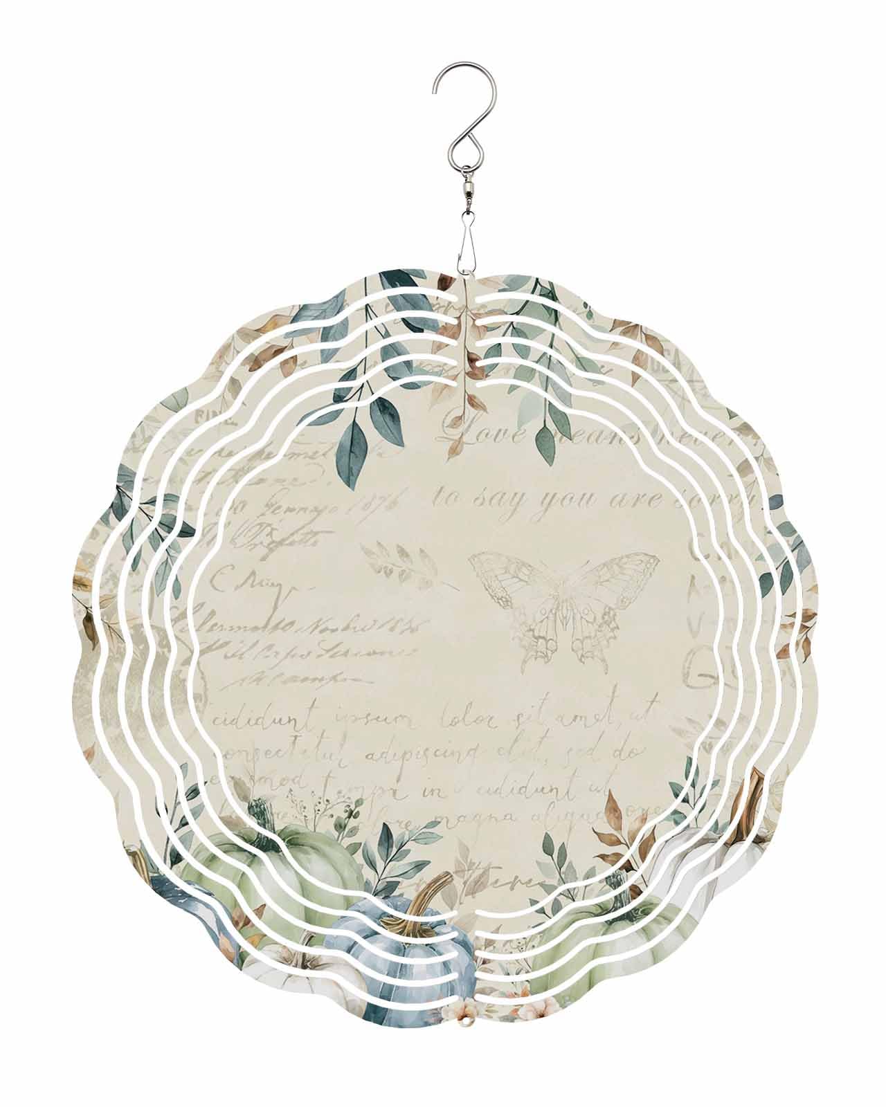 Fall Wind Spinners, Retro Autumn Pumpkins Flowers Leaves Hanging Wind Spinners for Yard and Garden 3D Stainless Steel Metal Sculptures Crafts Ornaments 10 Inch