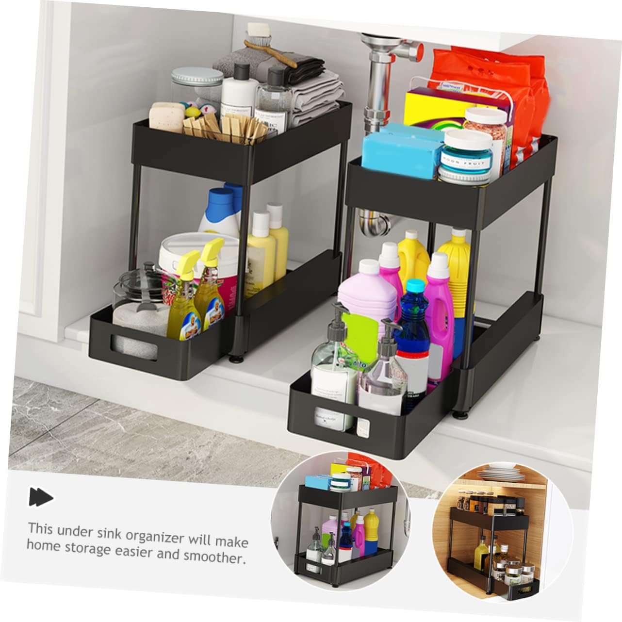 under Sink Organizer Pull-out Storage Rack for Kitchen and Bathroom Chic Design with Higher Edges for Easy Access and Secure Storage Multi-purpose Cabinet Organizer