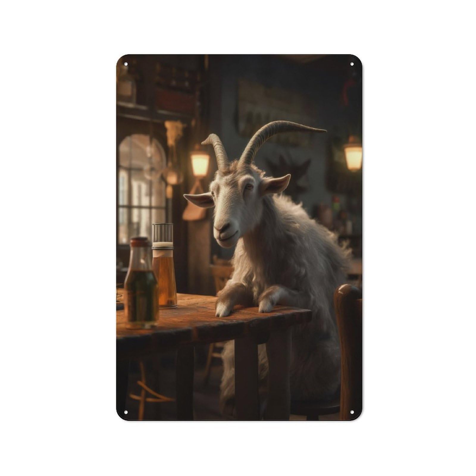 Junmoney Goat Drinking Beer Bar Retro-Style Tin Sign 30X20cm For Hobby Room Or Studio, For Home Interiors, Feature Walls And Decorative Displays