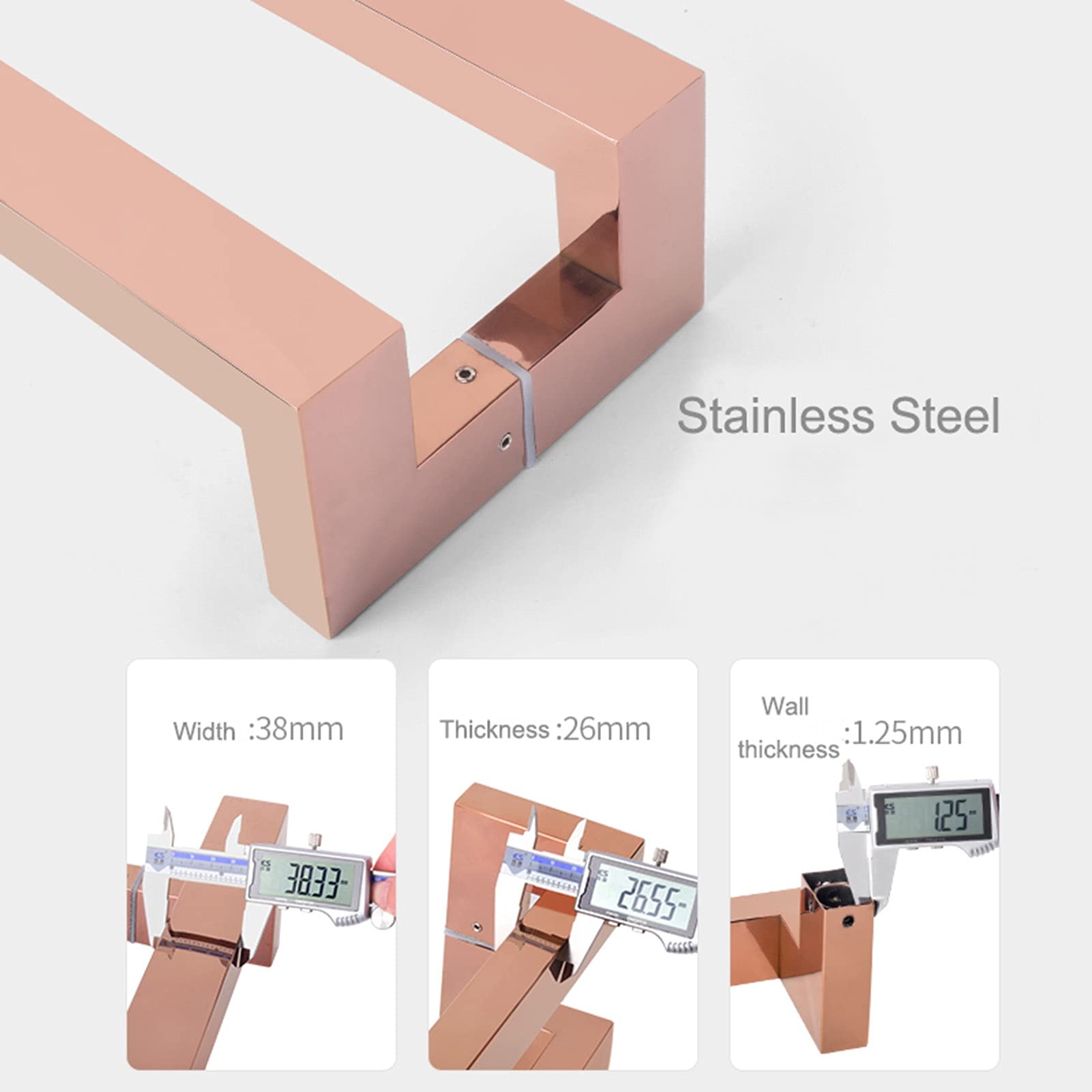 Maniglia per Porta in Vetro in Acciaio Inossidabile,Maniglia per Porta Scorrevole Porta in Legno Maniglia Grande A Doppia Curva in Oro Rosa,Pomelli per Porta Doccia,Attrezzatura Maniglia Doc
