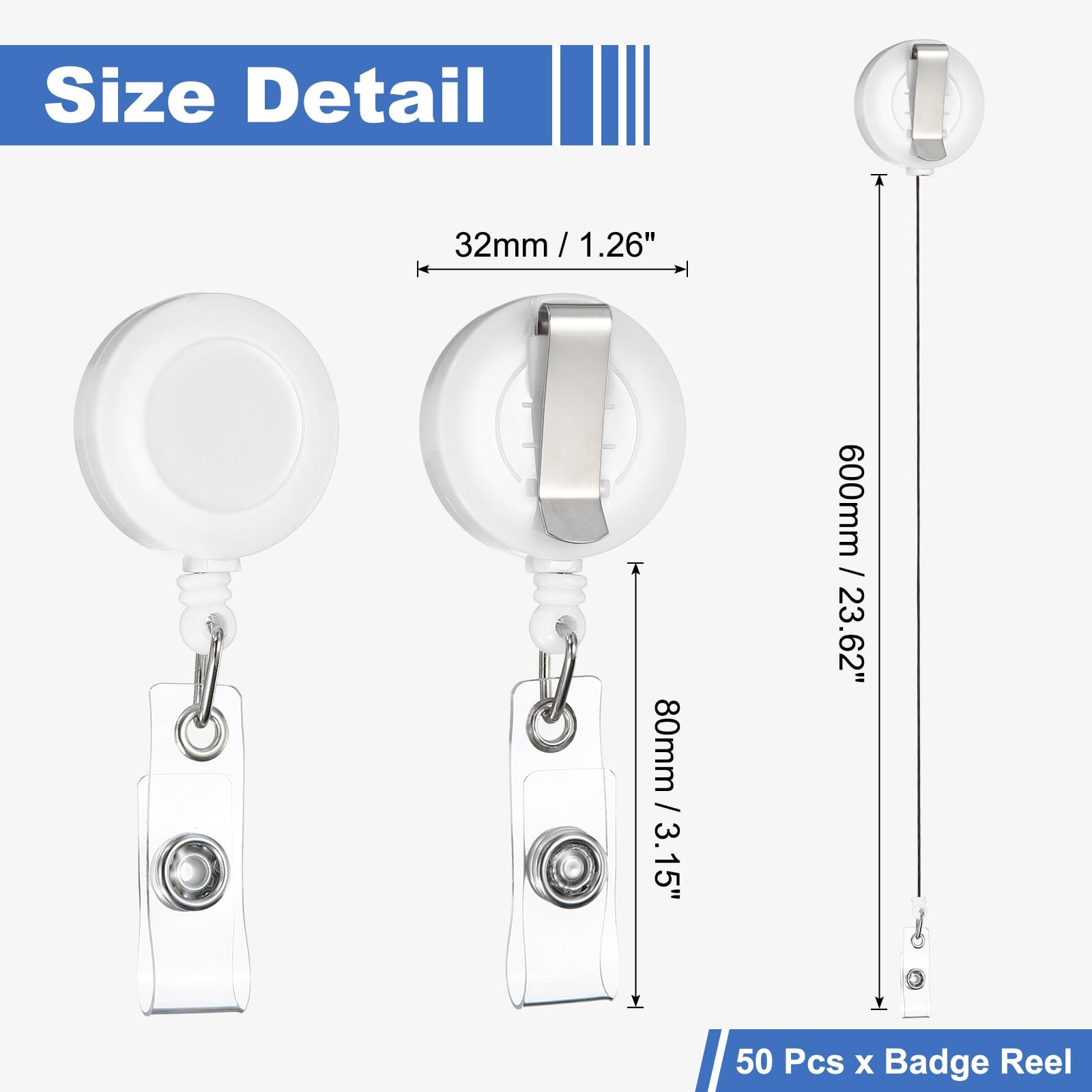 PATIKIL 50 Pcs Portabadge Retrattile Per Insegnanti Dipendenti Bianco
