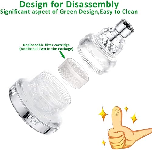 Miniatura 4 de IHAO Cabezal de ducha fijo filtrado con vitamina C 2 en 1, purificador de alta presión, suavizador de agua dura, filtro de fluoruro de cloro,