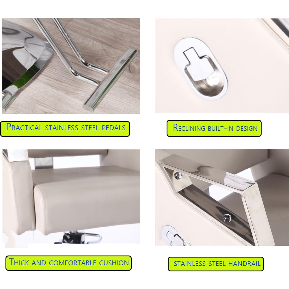 Friseurstuhl mit Kopfstütze Höhenverstellbar Kippbar Kunstleder Beige Vintage Retro