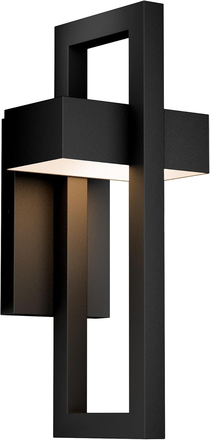 LamQee Modern Outdoor Wall Lights 3000K Integrated LED Outdoor Wall Sconces Lighting, Contemporary Exterior Lighting Fixtures Outside Wall Mount Lights for House Porch Front Door Garage, Matte Black Large Black 1 Pack