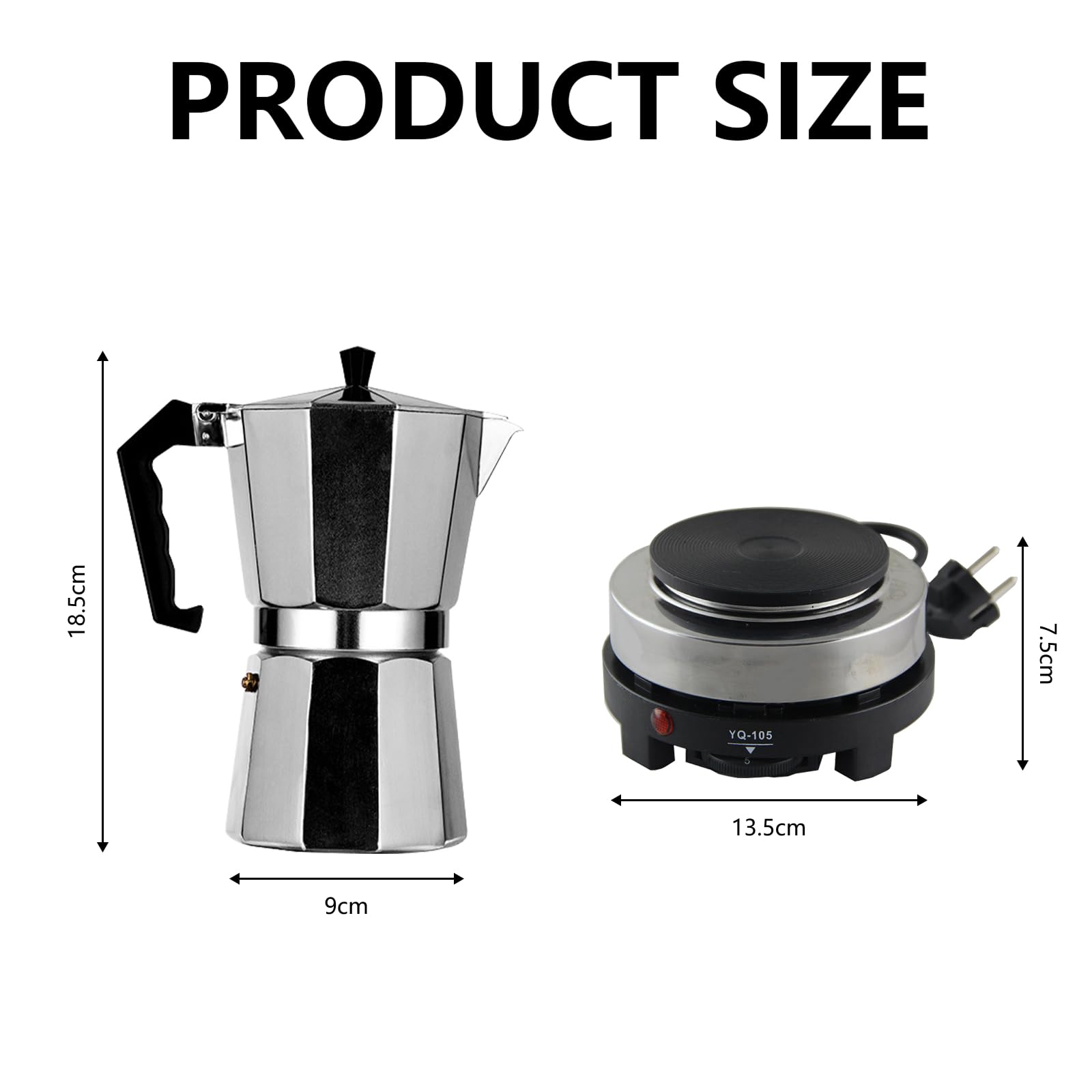 Cafetière Électrique Italienne pour 6 Tasses, 300 ml Cafetière Électrique Italienne d' Expresso avec Mini Plaque Chauffante, Portable Cafetières Moka en Aluminium, Cadeau pour Maison et Voyages