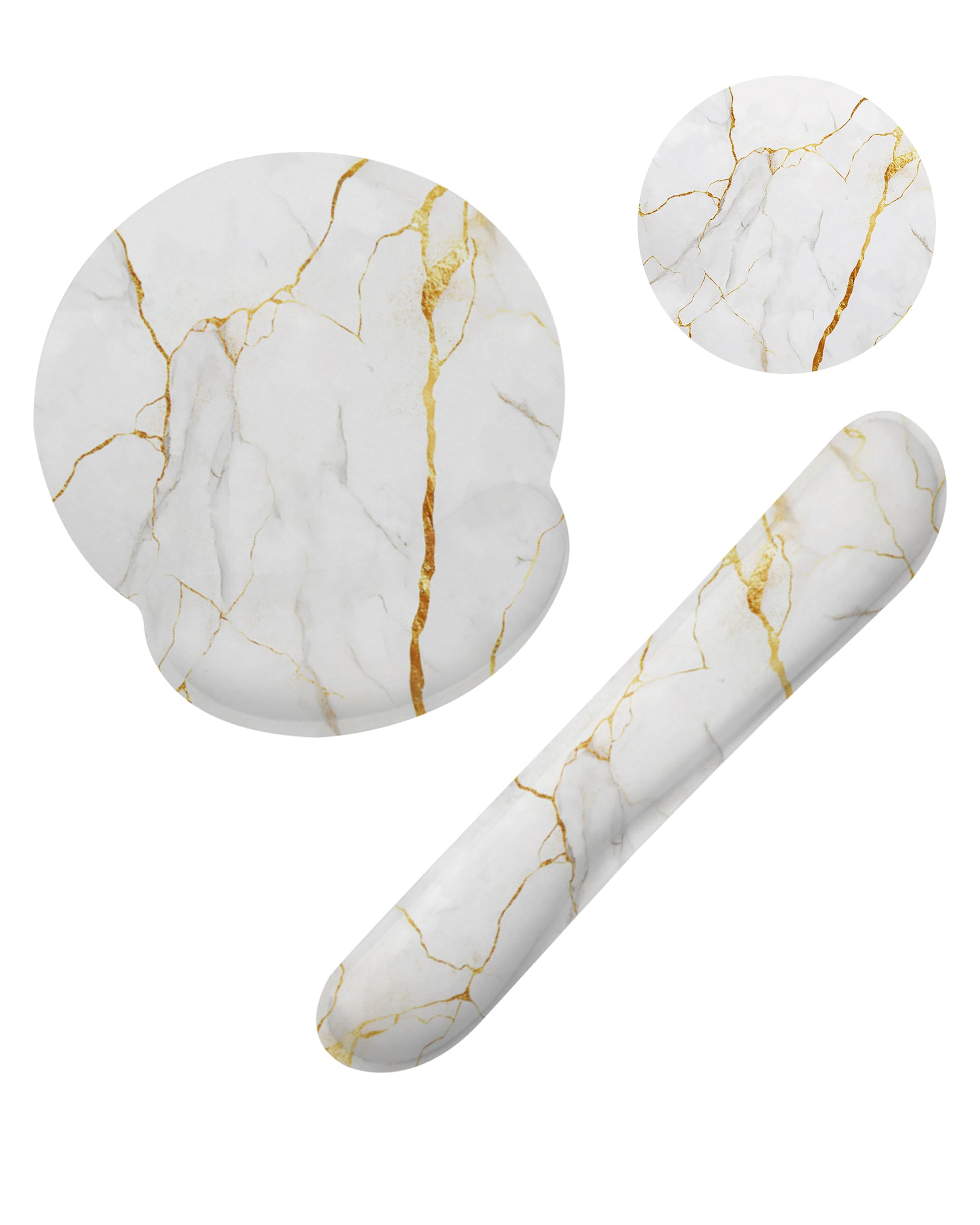 Photo 1 of FIOUQINE White Gold Marble Mouse Pad Set