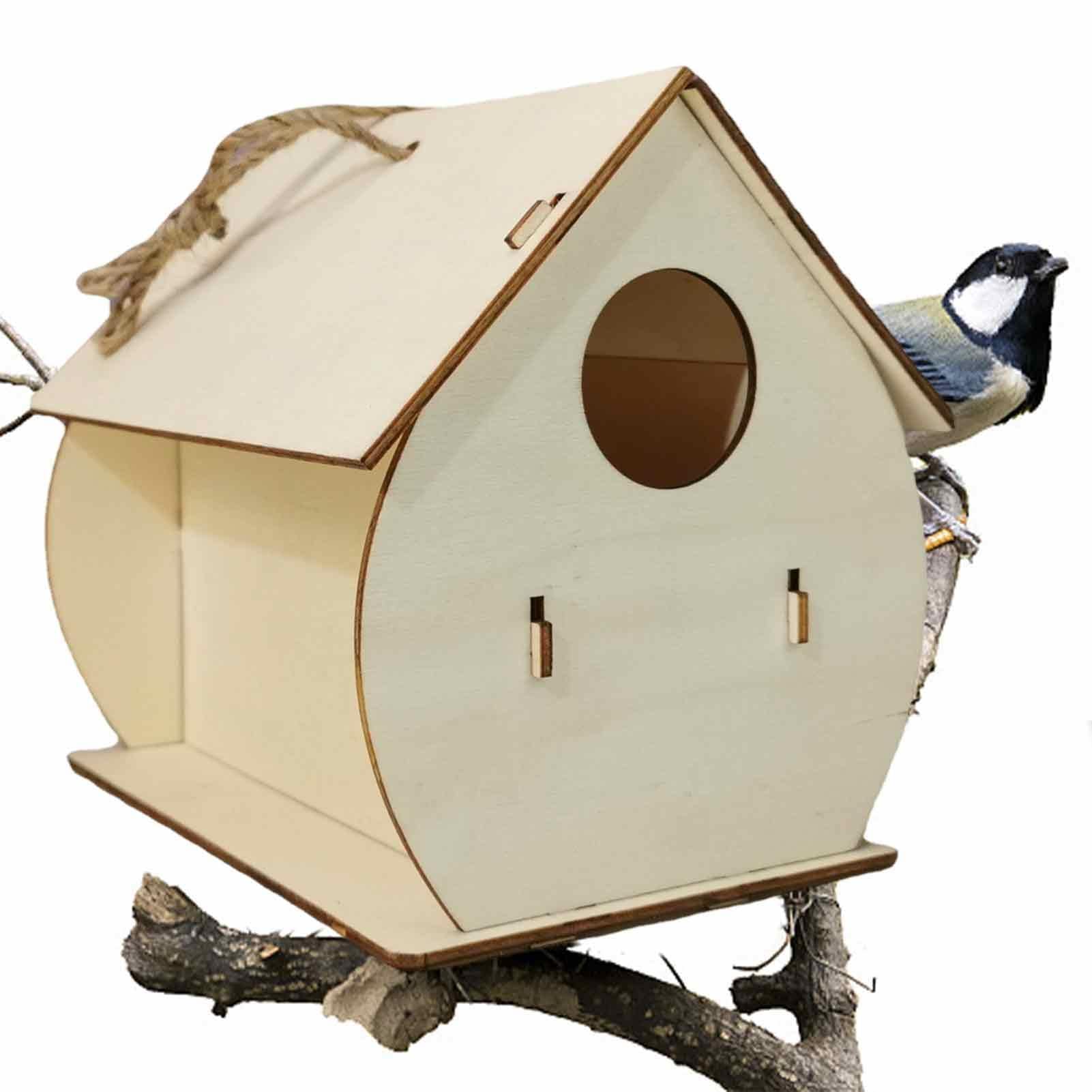 Pomurom Wide Face Wooden Birdhouse For Outdoor Hanging, Hummingbird Bird House Garden Decor, Wooden Natural Bird Houses For Wren, Swallow, Sparrow, Hummingbird