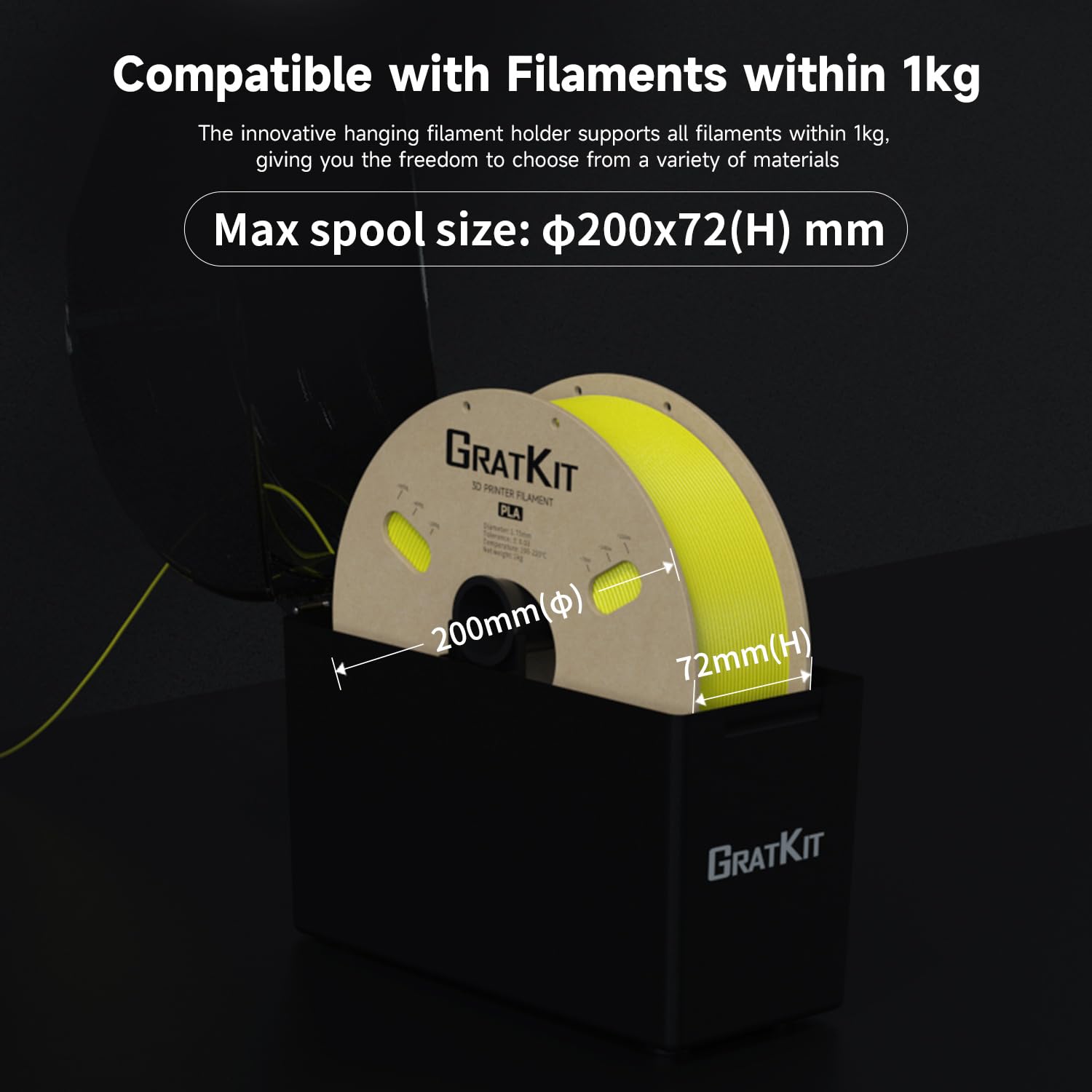 GratKit Firefly Filament Dry Box per stampante 3D, controllato tramite app Smartlife, ventola integrata per un'asciugatura efficace, essiccatore per filamenti per PLA, PETG, ABS, nylon, TPU, PC, nero