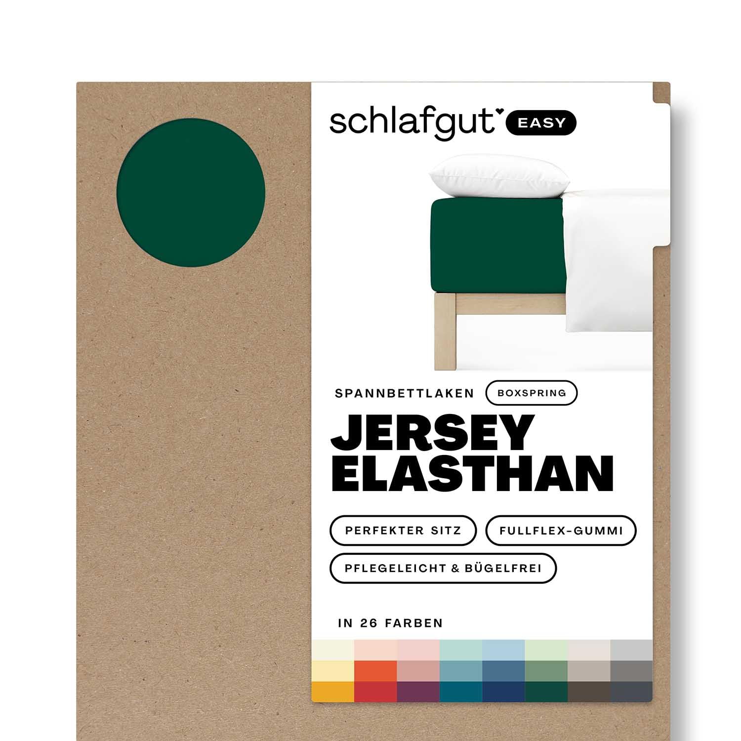 Schlafgut Easy Jersey Elasthan Boxspring Spannbettlaken 90x190 bis 100x220 Green Deep, Spannbetttuch aus superweicher Baumwolle mit Elasthan