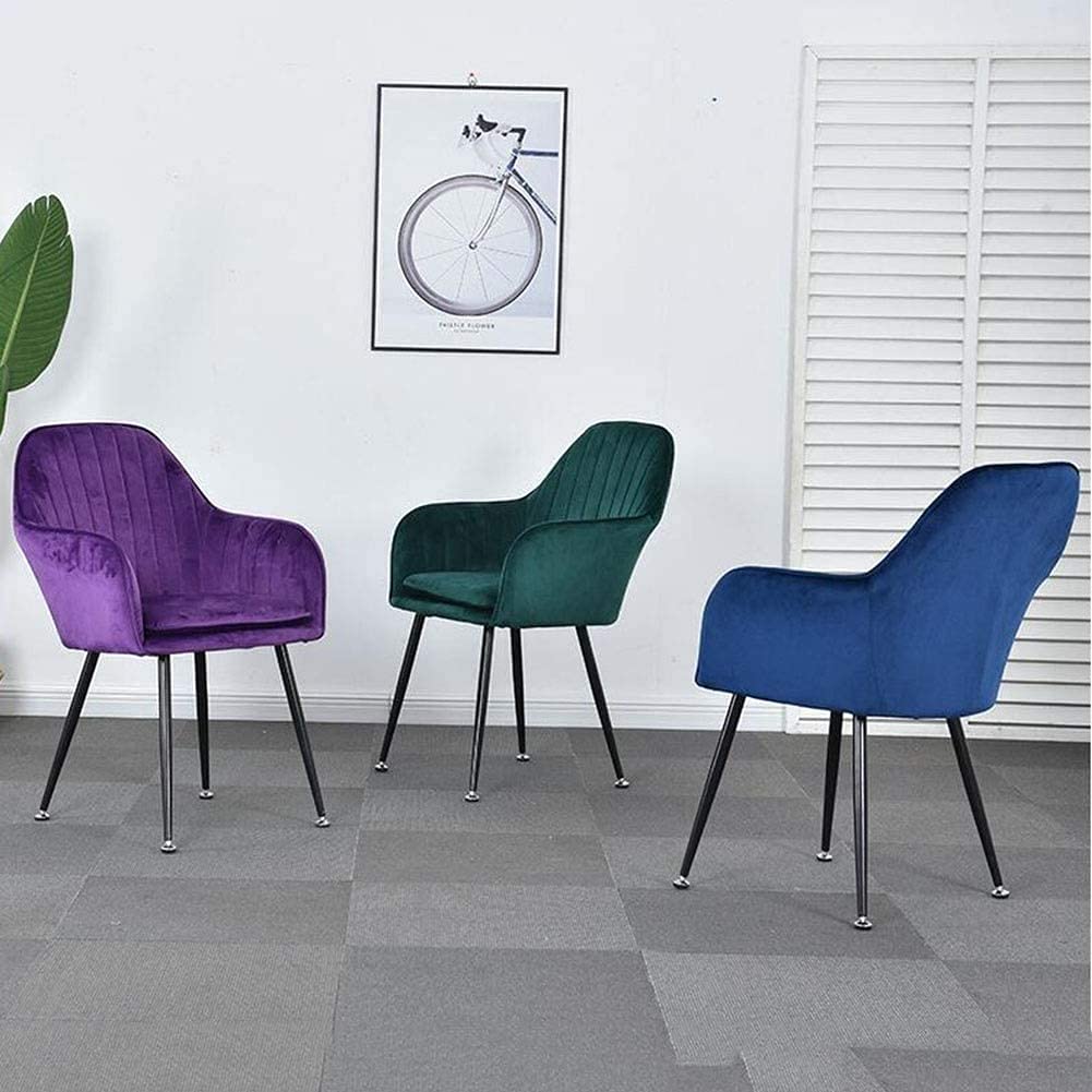 Sedia da pranzo in velluto blu con gambe in metallo, poltrona moderna per soggiorno, elegante divano per il tempo libero, comoda seduta e schienale in velluto, gambe nere, decorazione per la casa
