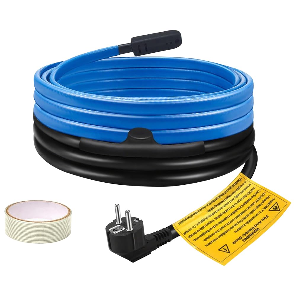Cavo Scaldante Antigelo, 4M Cavo Riscaldante Autoregolante con Termostato Incorporato per Protezione di Tubi Acqua, Serpentina Riscaldante Filo Cavi Termici per Tubi Domestici Piante Grondaie