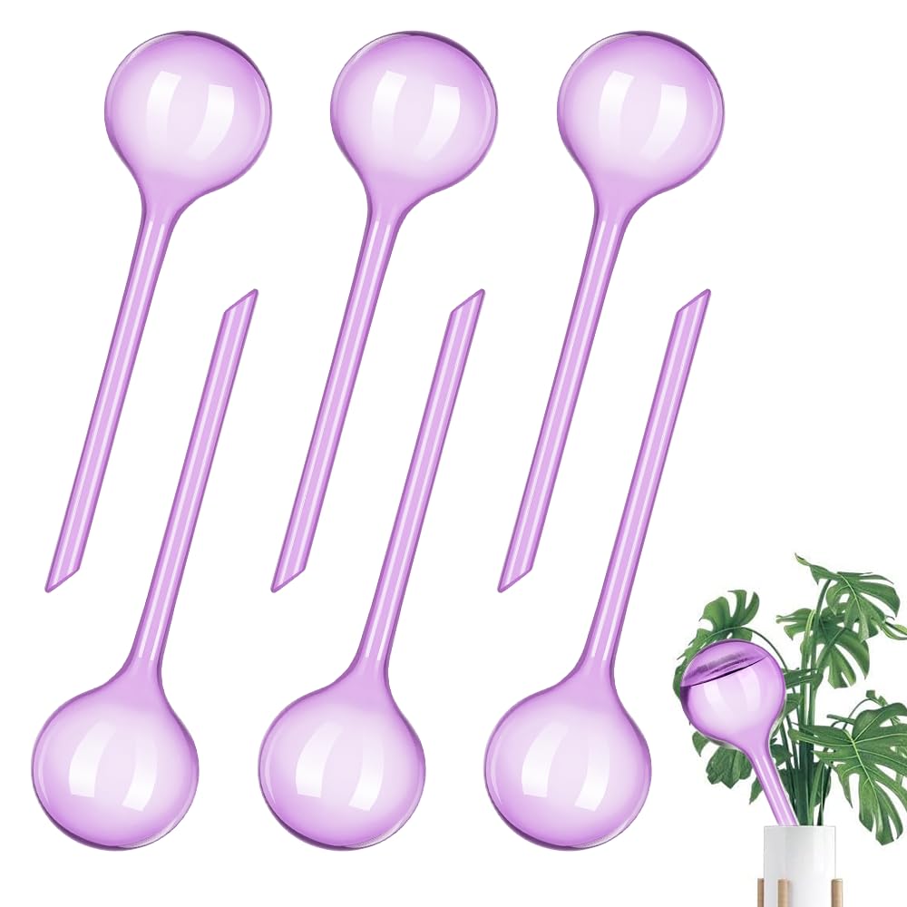 Udbrud 6 Pcs Plant Watering Globes, 8cm/3.15 Inch Large Plant Watering Bulbs for Plants, Plant Watering Device Self Watering Globes Automatic Plant Waterer Bulbs for Indoor Outdoor (Purple)