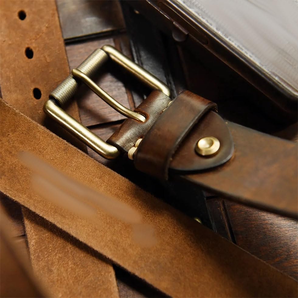 Men 4cm Wide Handmade Extra Thick Leather Belt Vintage Brass Pin Buckle Jeans Motorcycle Belt3