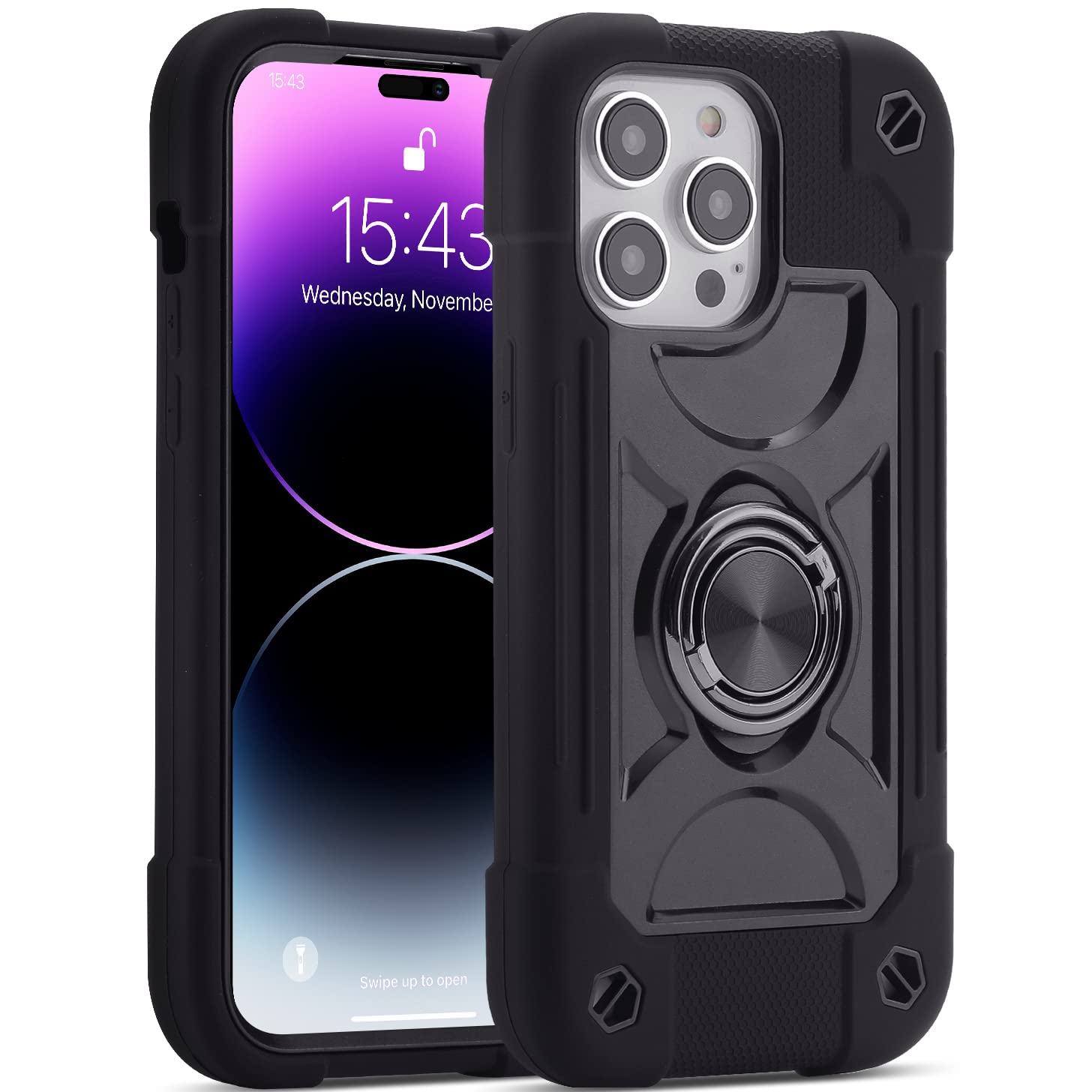 MARKILL Compatible with iPhone 14 Pro Max Case 6.7 Inch with Ring Stand, [Soft Silicone and Hard Plastic ] Heavy-Duty Military Grade Shockproof Phone Cover for iPhone 14 Pro Max. (Black)