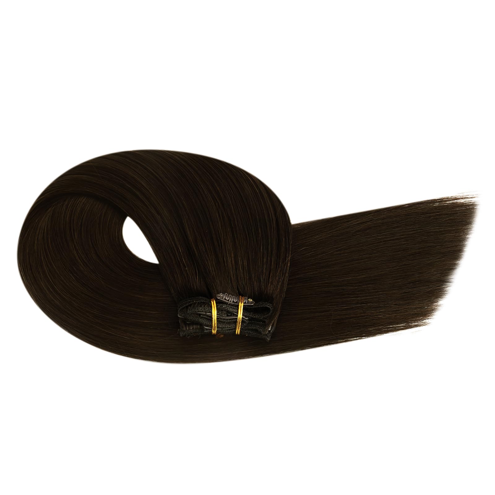 Ugeat Przedłużanie Włosów Clip in, Włosy Ludzkie, Czekoladowy Brąz, 55 cm 7 sztuk 120g, Włosy Clip in Extensions Ciemny Brąz, Remy Naturalne Proste