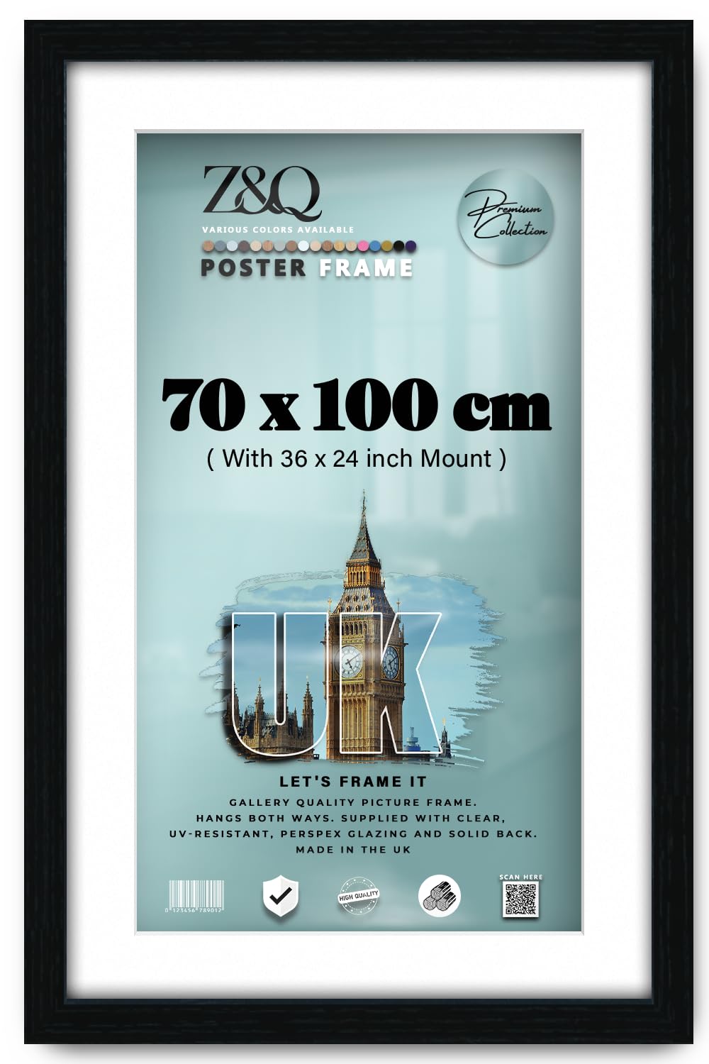 Z&Q Black - Rectangle Mdf (70 X 100 Cm) Picture Frame With 91.44 X 60.96 Cm White Mount For Wall Décor 40 X 28 Inch Frame With Wood Finish For Home Decor [ ]