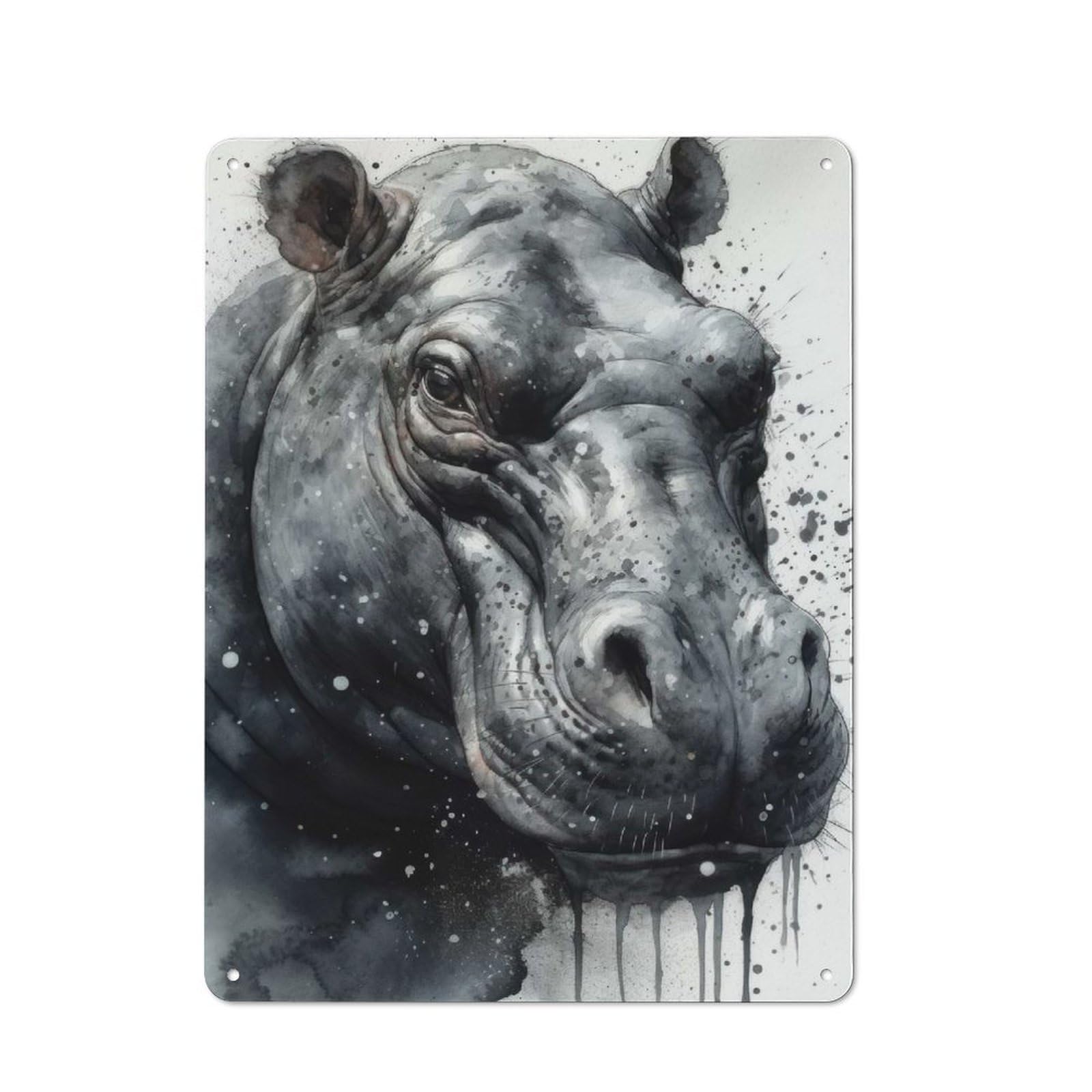 Hippo Majesty Watercolor Metal Wall Sign 40x30cm, Nostalgic Classic Pub Decor for Pub, Home Bar, Shed Or Man Cave
