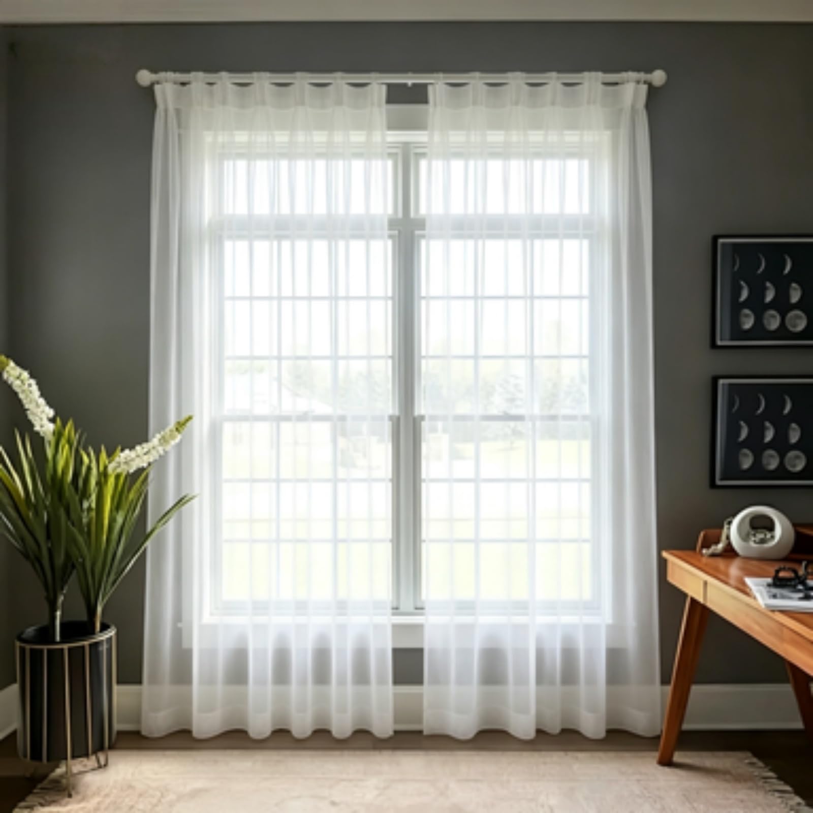 Feijdon White Sheer Curtains 145 X 195 Cm Protect Privacy Voile Drapes Sheer Curtains – Energy-Saving Privacy Panels With Uv Light For Living Room Bedroom,