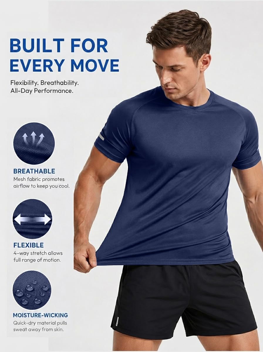HUAKANG 3 Pezzi Magliette Uomo Manica Corta Running Shirt Palestra Fitness | Asciugatura Rapida,Sportiva,Running T-Shirt,Palestra Fitness
