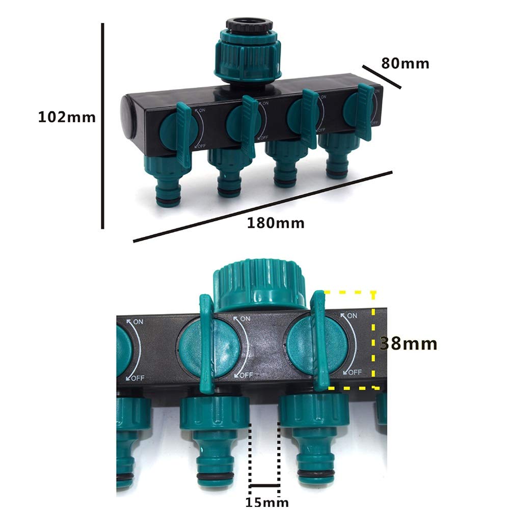4 maneras Divisor de agua del grifo de jardín Conector de tubería de agua de riego de jardín Divisores de manguera Accesorios Aspersores Conector de agua de jardín de derivación de grifo de t