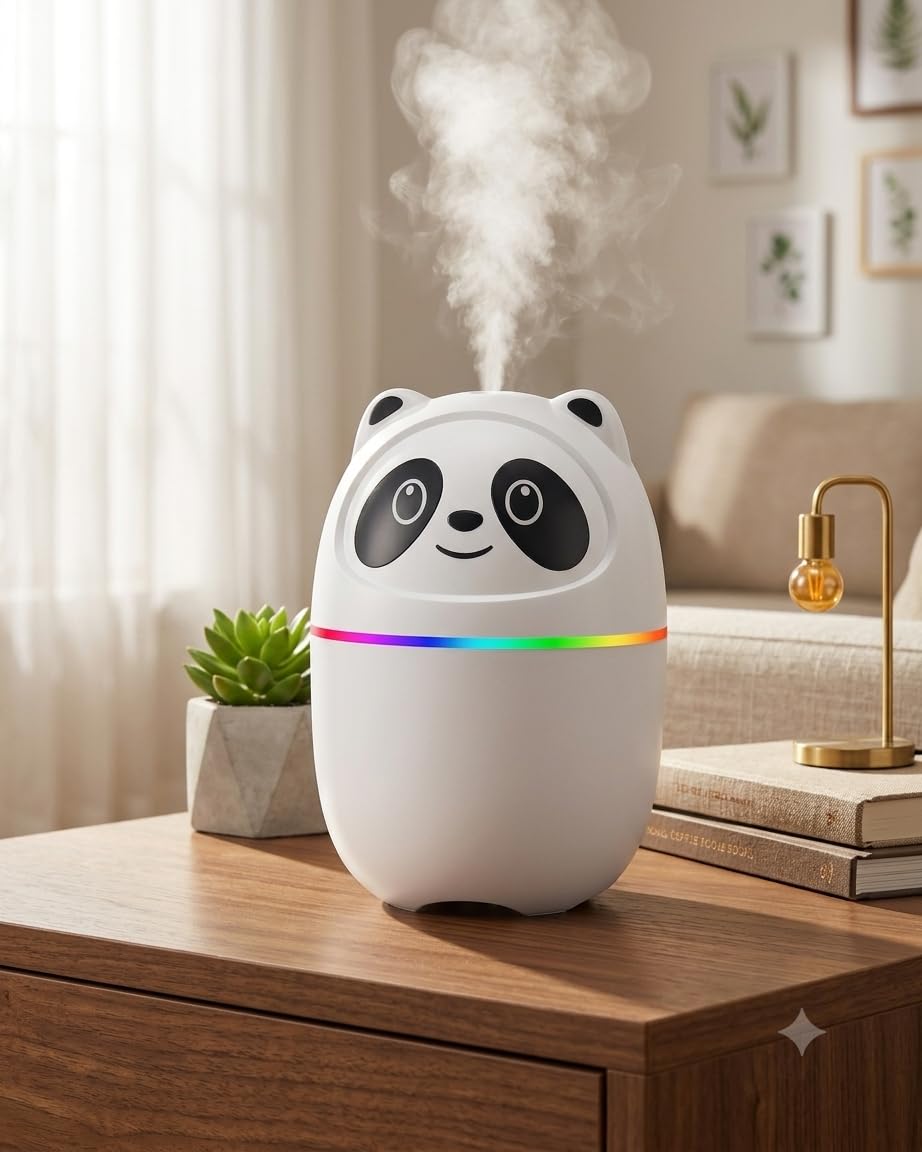 AURA ENHANCER//Cute Mini Panda Humidifier with LED Night Light, USB-Powered | Ultra-Fine Mist, 2 Working Modes, Quiet Operation, Colourful RGB Light, portable-image-10