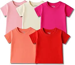 Kit 5 Camisetas Manga Curta para Bebê Menina Rosa Vermelho